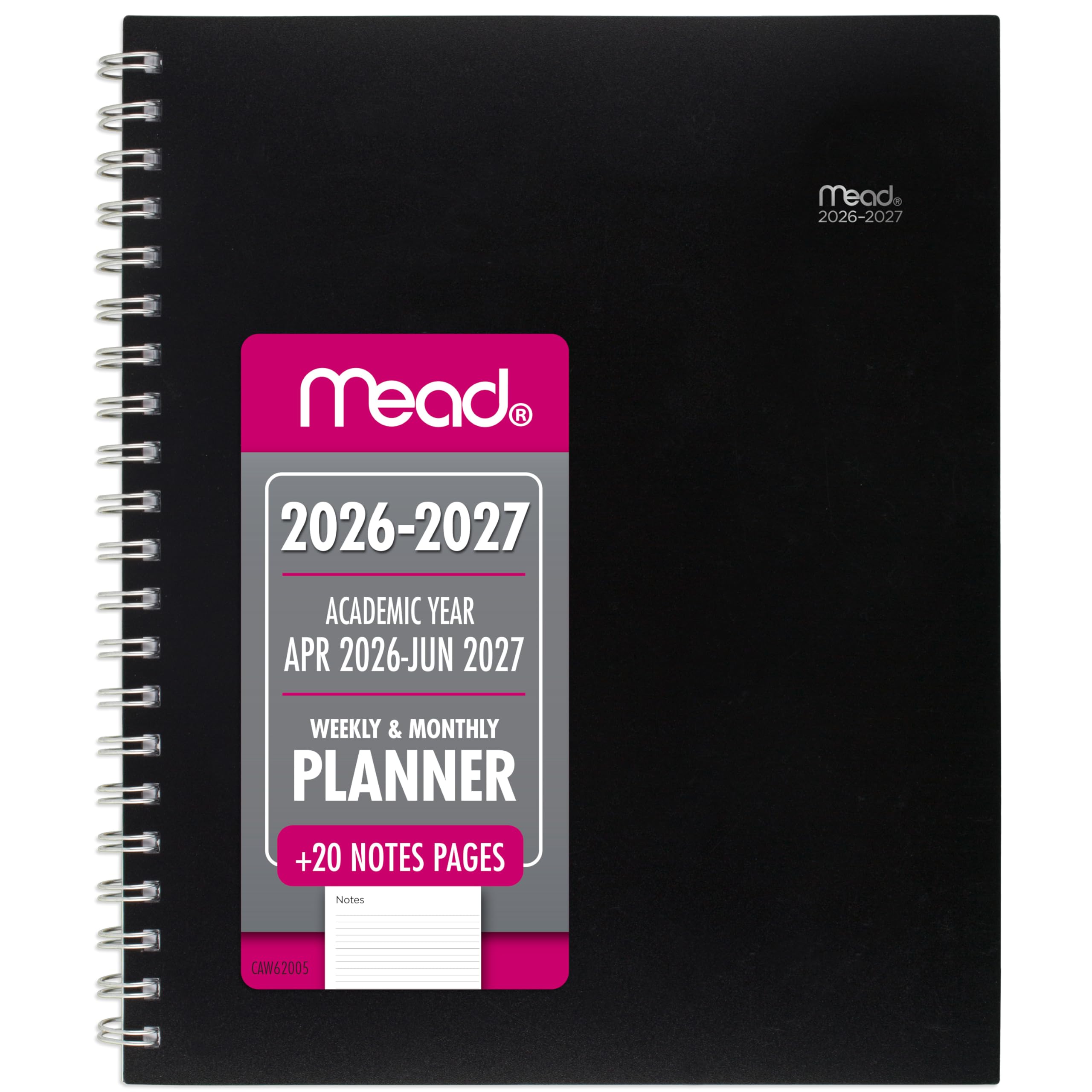 Mead CAW62005 Agenda scolaire hebdomadaire et mensuel 2026-2027 15 mois d'avril à juin, 21,6 x 27,9 cm, basique, noir