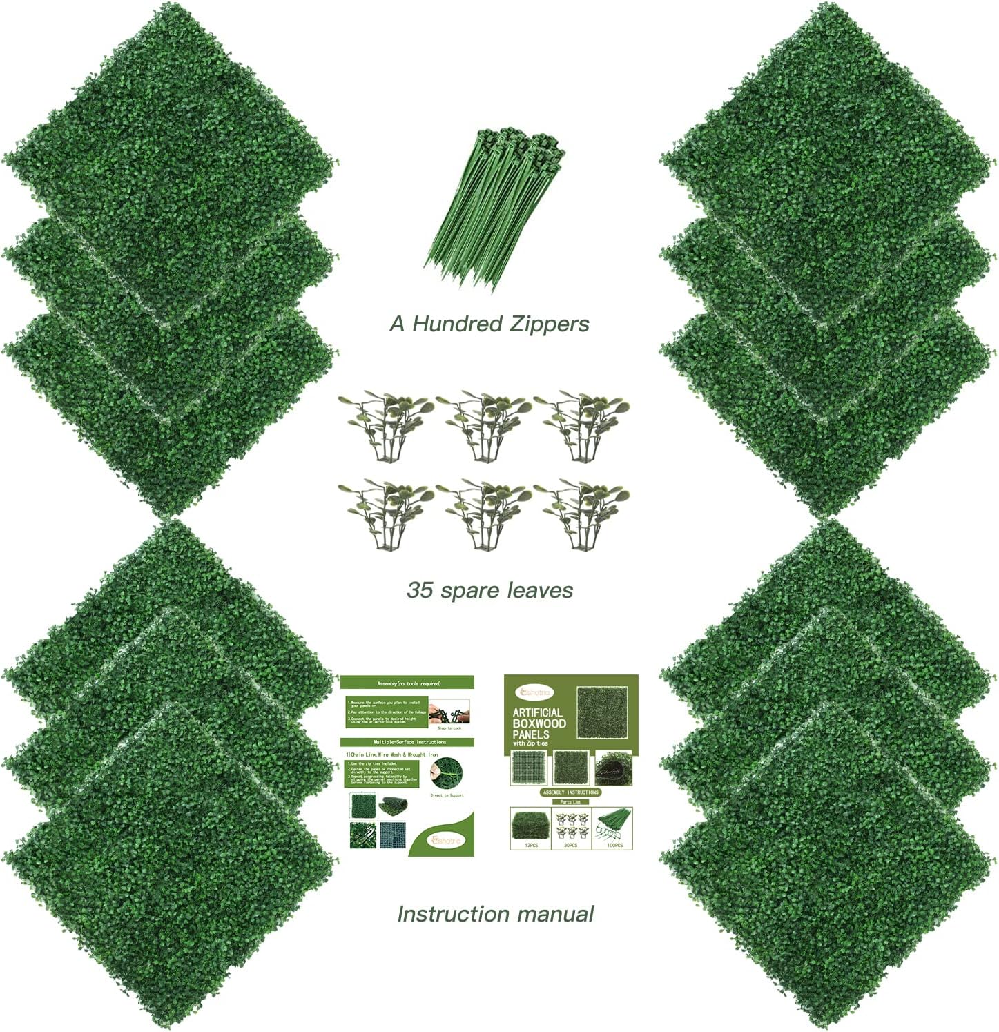 Grass Wall Panel 12 Pieces 20"x 20" Artificial Boxwood Hedge Wall Panels Grass Backdrop Greenery Wall with UV Protection for Green Wall Decor Privacy Fence Backyard Screen Outdoor Wedding Decor