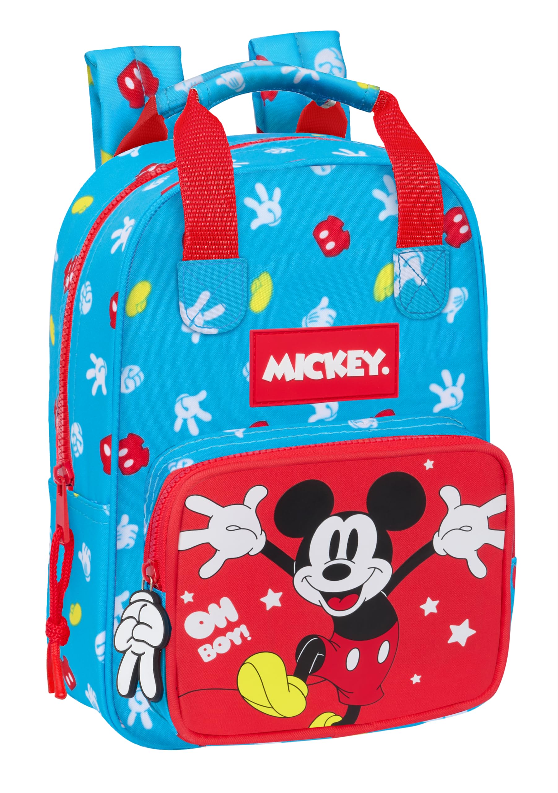 Safta MICKEY MOUSE FANTASTIC - Mochila Infantil, Adaptable con Asas, Tejido Reciclable, Ideal para Niños de Diferentes Edades, Cómoda y Versátil, Calidad y Resistencia, 20x8x28 cm, Color Azul/Rojo