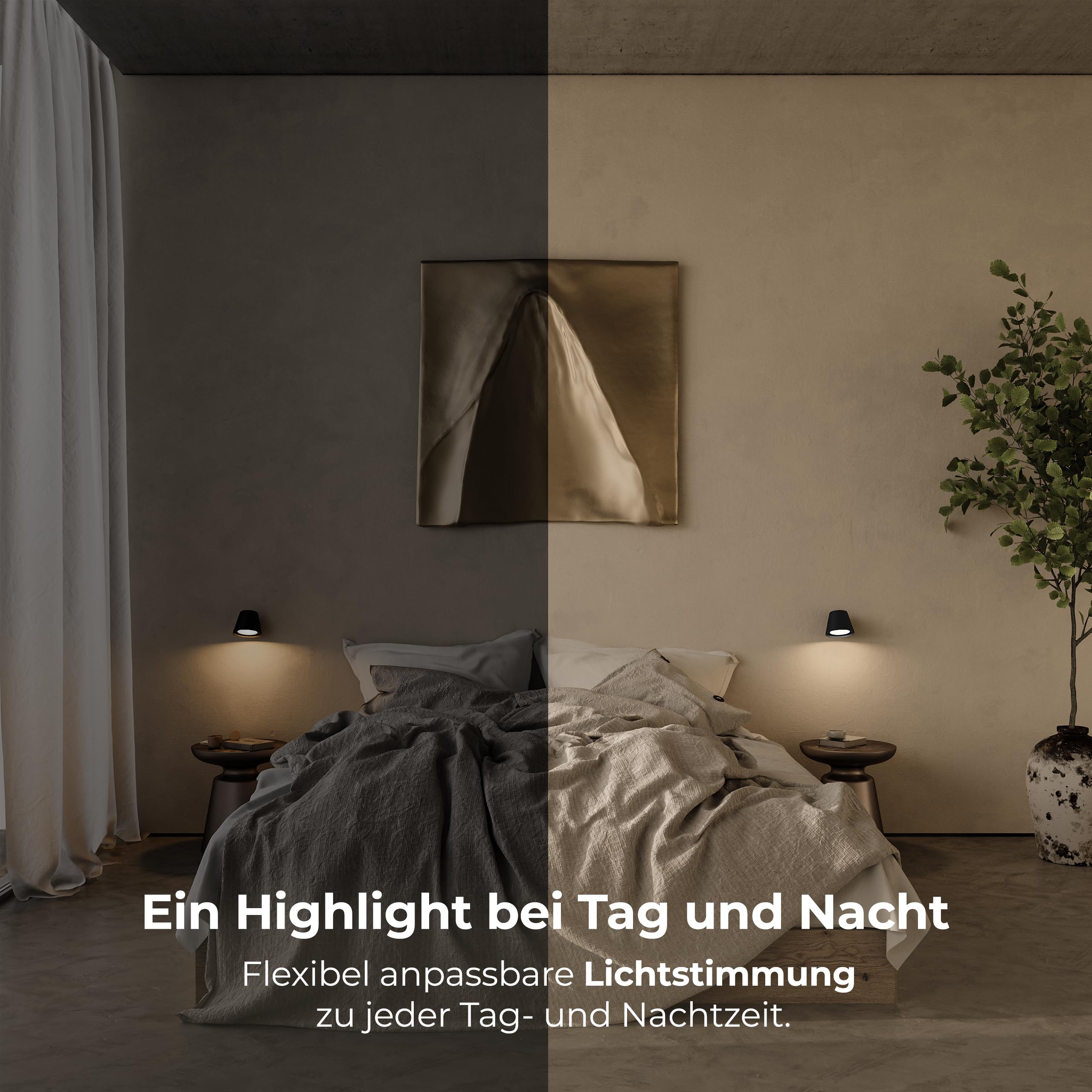 NEONA GINO – Kabellose Akku‑Wandleuchte, LED dimmbar (bis 10 Std.), magnetisch & ohne Bohren, mit Touch, Fernbedienung & Bewegungssensor – Schwarz/Weiß