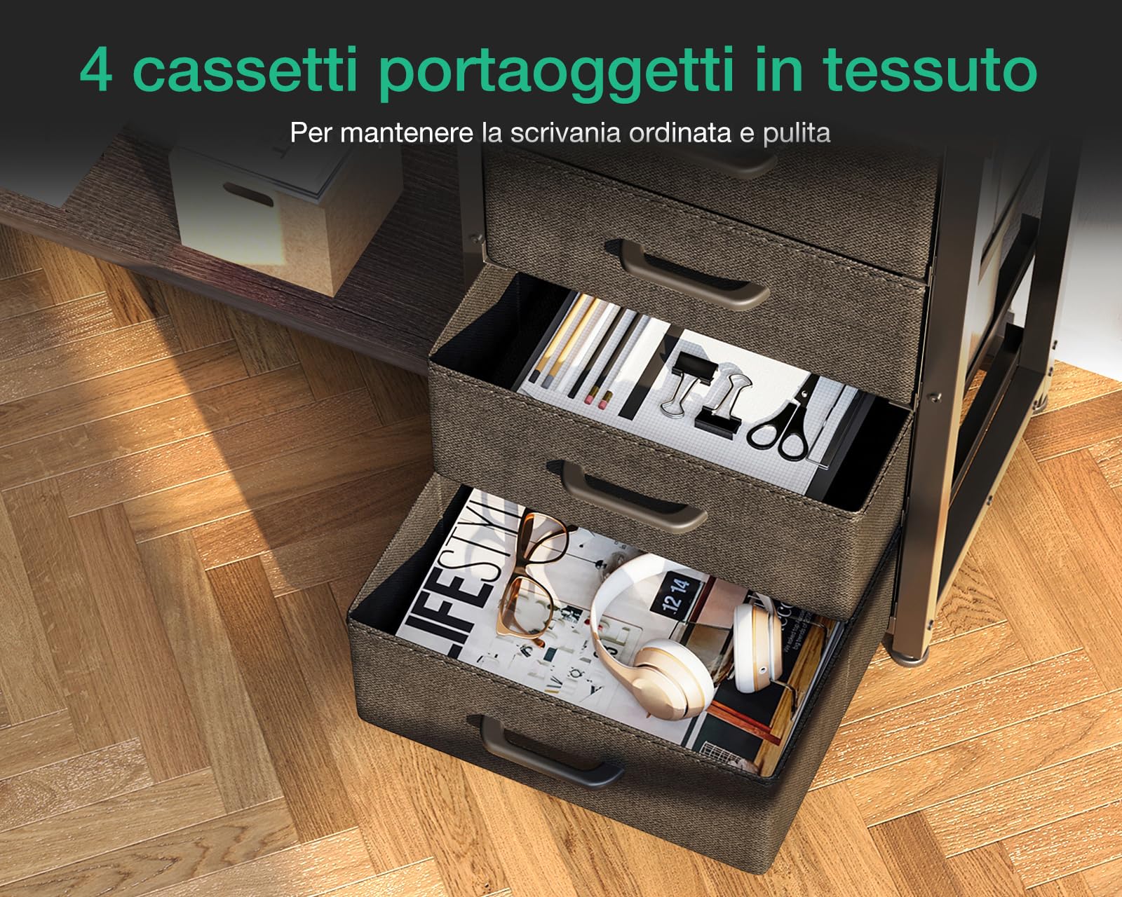 Scrivania ODK ad Angolo Reversibile con 2 Prese e 2 Porte USB, L con LED per Ufficio a Casa 135×110 cm (Roble Gris)