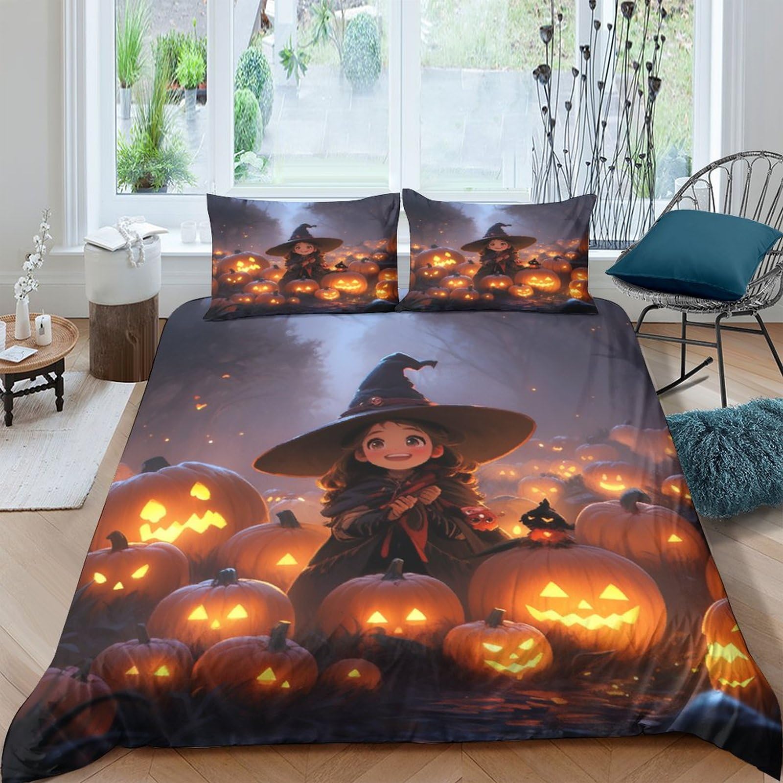 Housse de couette 3D impression haute définition sorcière Halloween pour enfant