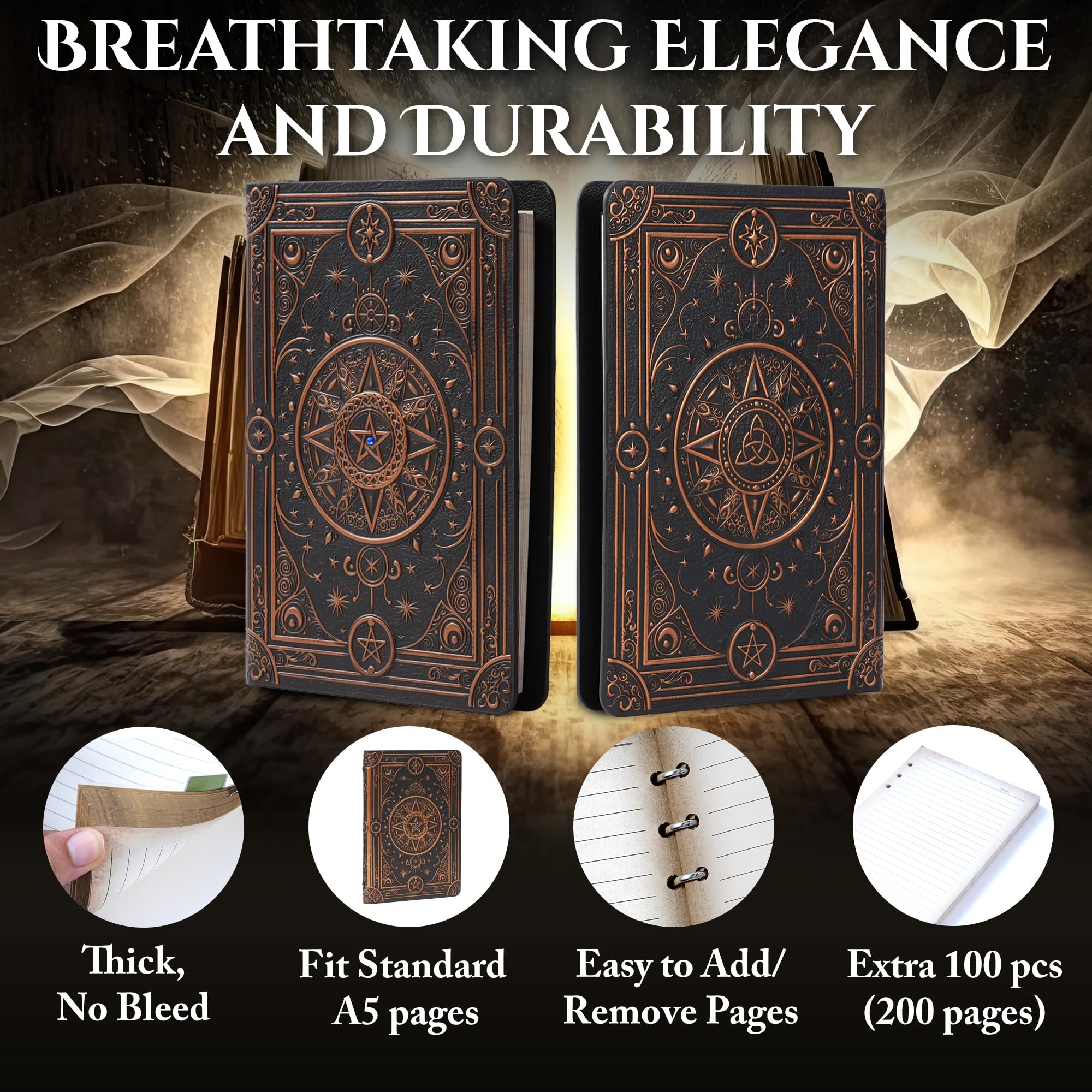 Magic Nachfüllbares Notizbuch Journal Binder für DND - A5 Story Forge 400 Seiten (200 Blatt) mit abgenutztem Ancient Magic Design für DND- oder Fantasy-Enthusiasten - Perfekt für Dungeons and Dragons