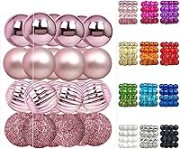 Emopeak 24 Pack Shatterproof Pink Christmas Ball Ornaments 1.3 Inch - 4 Styles Hanging Tree Decor for Holidays, Weddings, Parties