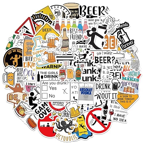 LPAIWXY 50Pcs Funny Alcoholism Stickers for Water Bottles, HY-204