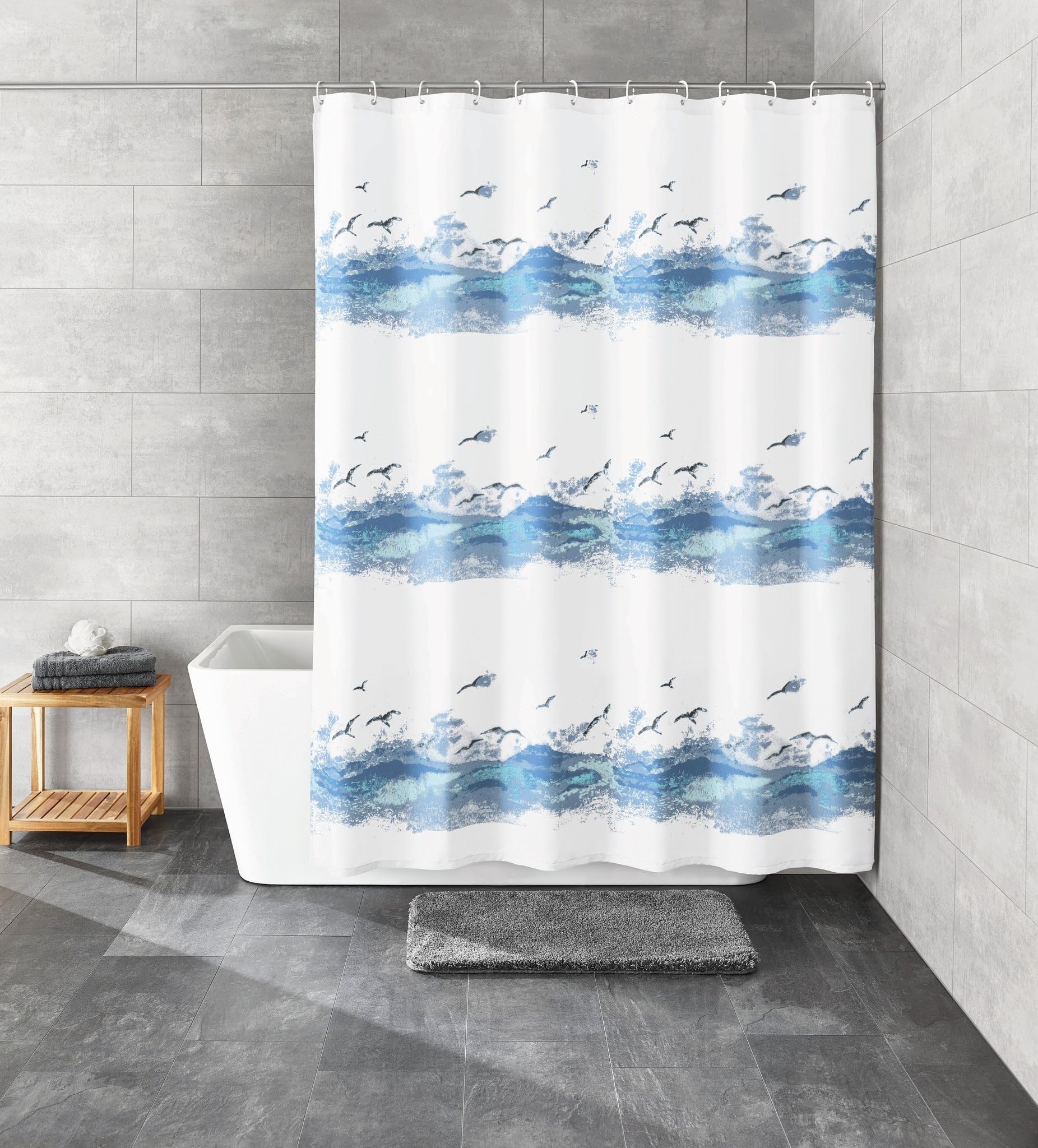 Kleine Wolke Duschvorhang Textil Seaside Krokusblau 180 x 180 cm | OEKO-TEX zertifiziert, wasserabweisend, verstärkte Ösen, mit Beschwerungsband, weiches Textilgewebe, maschinenwaschbar
