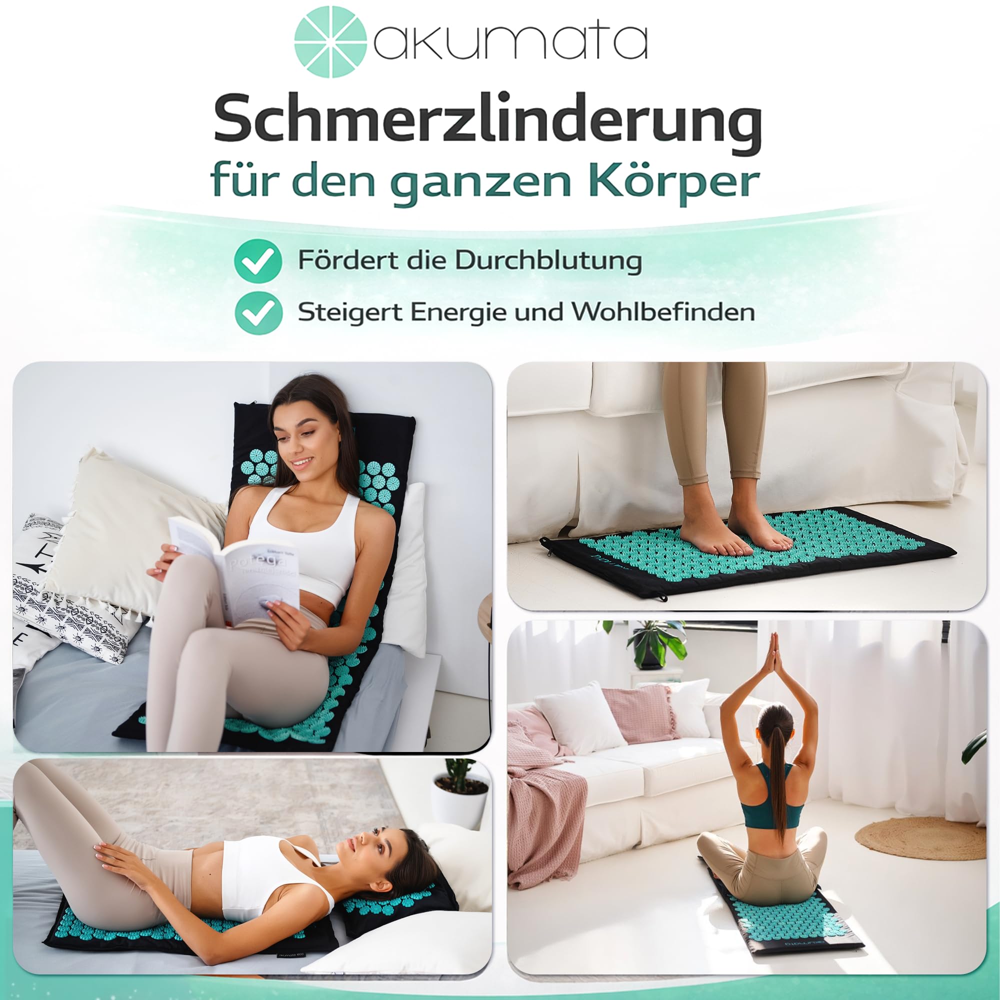 Akupressurmatte Set mit Kissen - Akkupressmatte zur Linderung von Nacken Rückenschmerzen Lenden und Füße - Reduziert Stress und Schlafstörungen