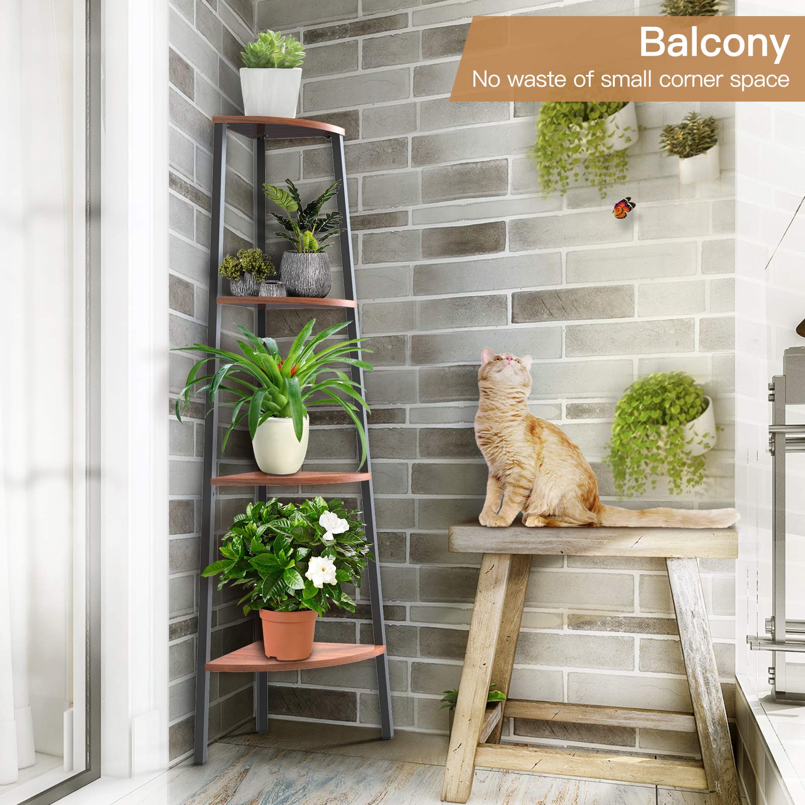 Corner Shelf Standing 4 Tier Ladder Bookshelf Plant Stand Rustic Display Storage Shelves for