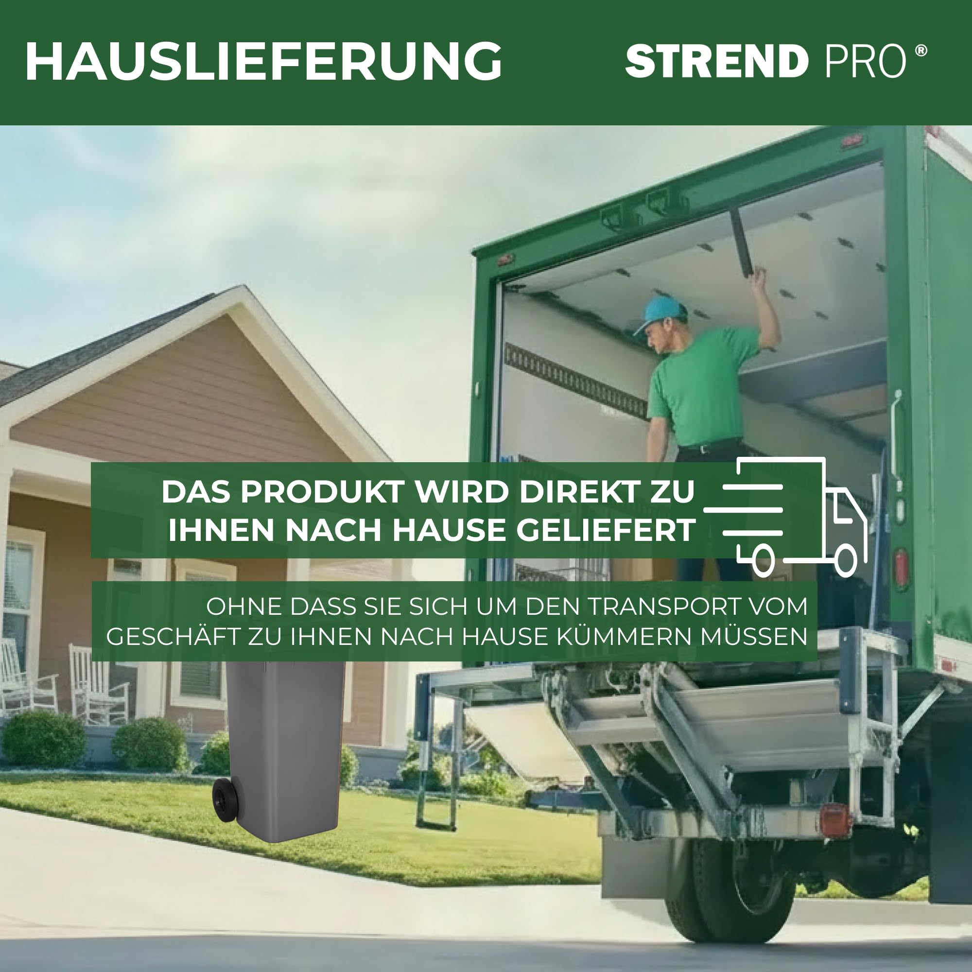 STREND PRO Mülltonne 120L Grau mit Deckel & Rädern
