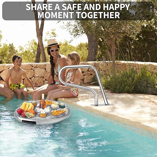 Miniatura 7 de 304SS Pasamanos de piscina con cubierta azul antideslizante - Barandilla de piscina enterrada de 30 x 22 pulgadas