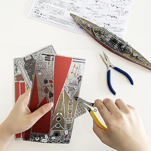 Miniatura 8 de Piececool Rompecabezas de metal 3D para adultos, kits de modelos de acorazado Richelieu, modelos de guerra militares, kit de construcción de naves