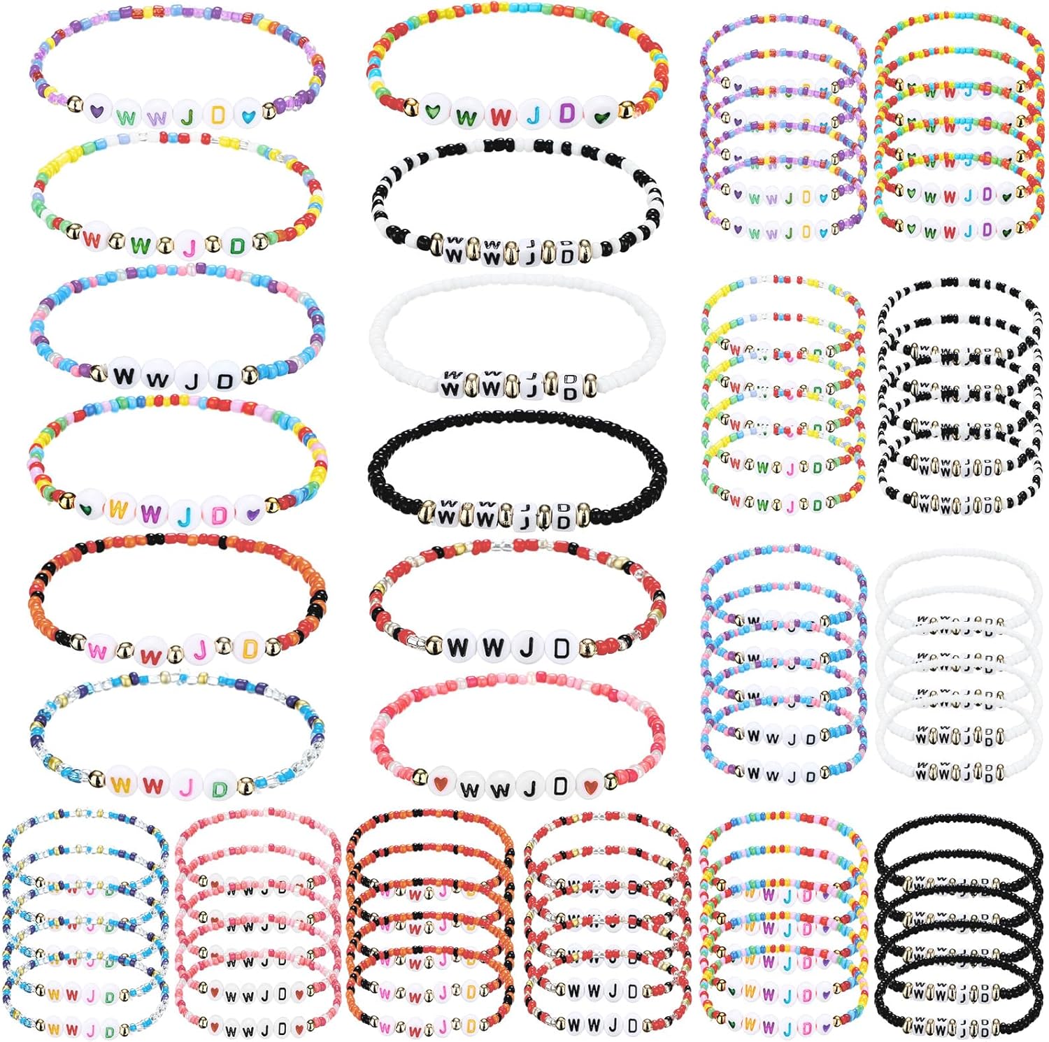 Huquary 72 Pcs WWJD Bracelets Jesus You Bracelets, Handmade