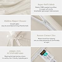 Vista 4 de MILDLY Funda de edredón súper suave, 100% microfibra lavada, juego de funda de edredón beige, 3 piezas con cierre de cremallera y lazos