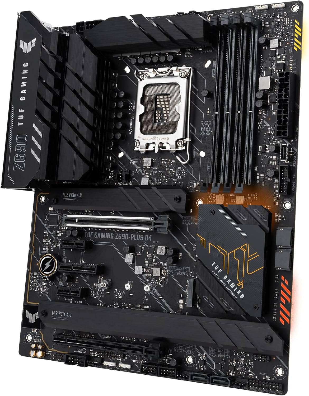 ASUS TUF Gaming Z690-PLUS D4 — LGA 1700 ATX motherboard (15 DrMOS, PCIe 5.0, DDR4 RAM, Four M.2 Slots, 2.5GB Ethernet, USB 3.2 Gen 2 Type-C Front, Thunderbolt 4 Compatible, RGB lighting)