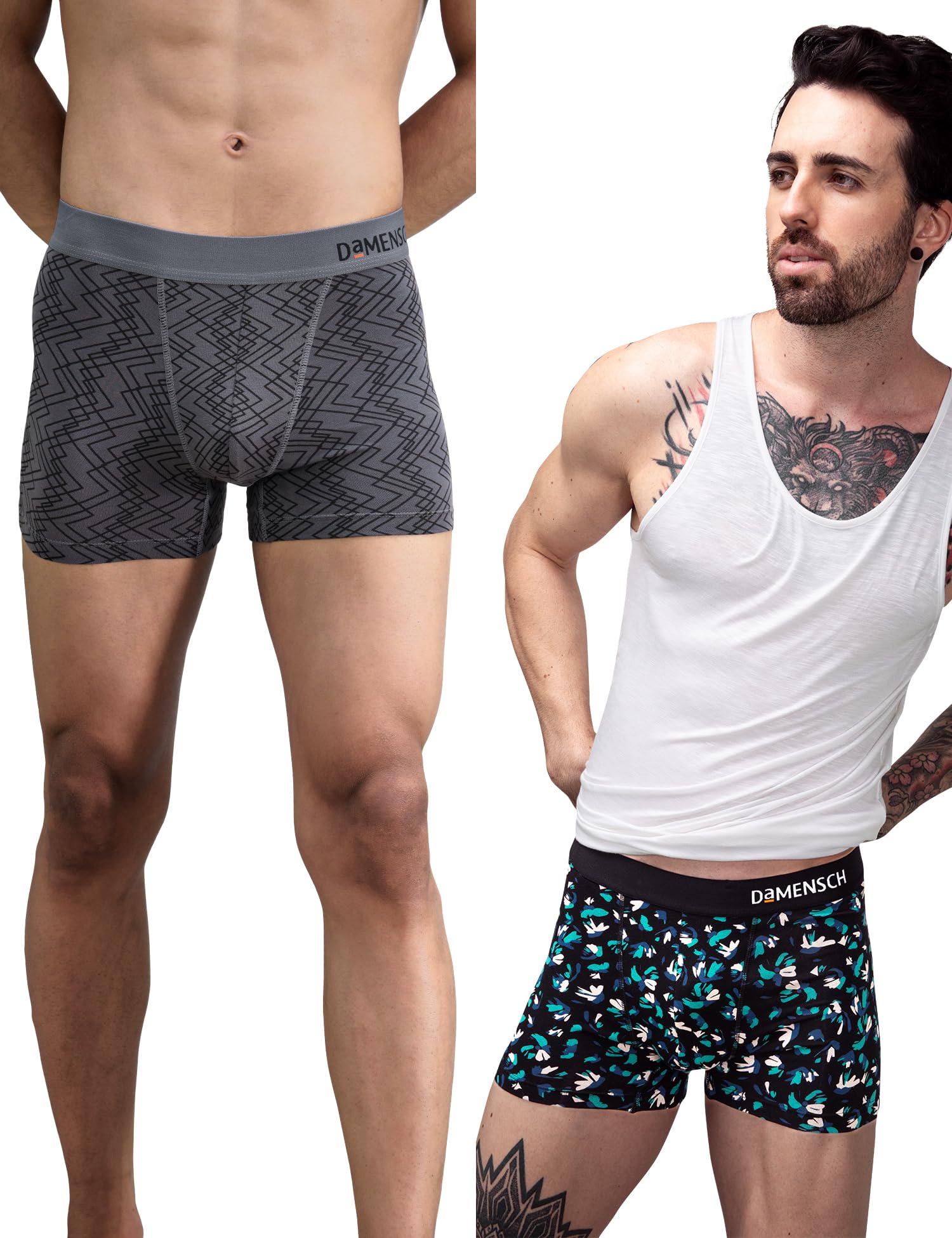 DAMENSCH Deo-Soft Printed Supima Modal Fabric Trunk-Tropical Black, Grey Grid-M