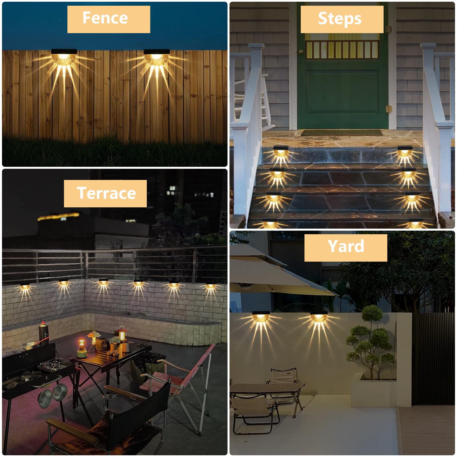 Auting Solar LED zewnętrzne oświetlenie ścienne, 4 sztuki oświetlenia ścieżki, zewnętrzna lampa solarna LED zmieniająca kolory, światła do chodzenia, ścieżki ogrodowe ścienne