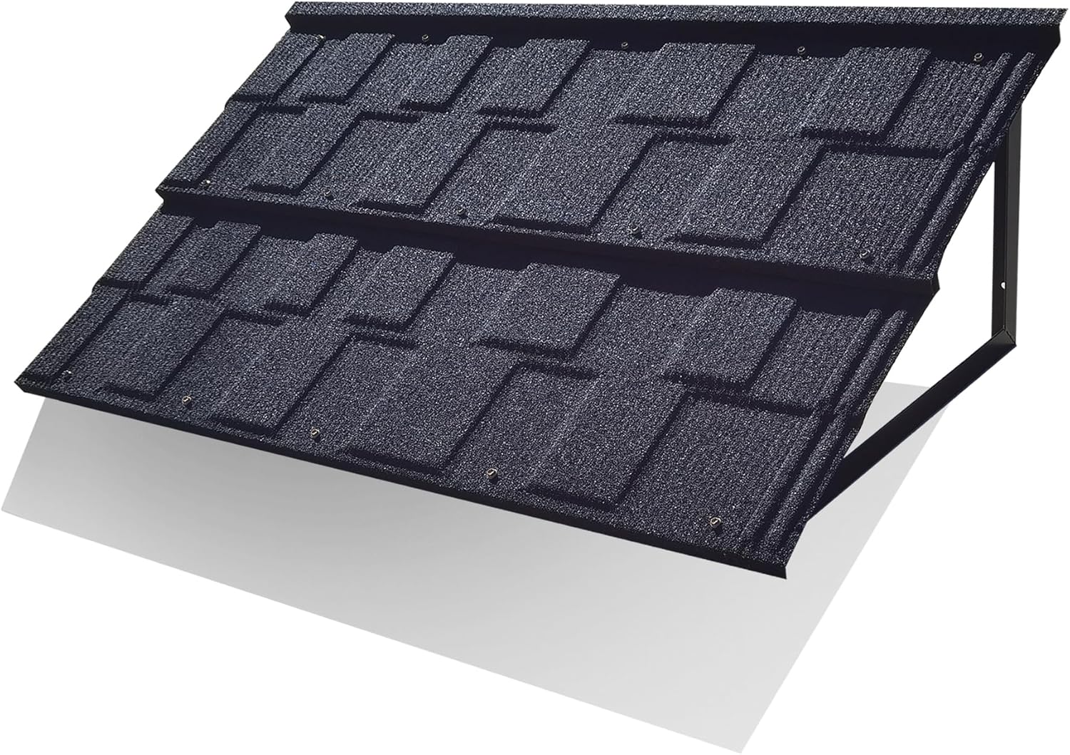 Fixed Metal Awnings 52 in W x 31 in H, Triangle Steel Frame with Tile Shaped Metal Awning for Door Entrance, Windows, Porches and Balconies (Black)