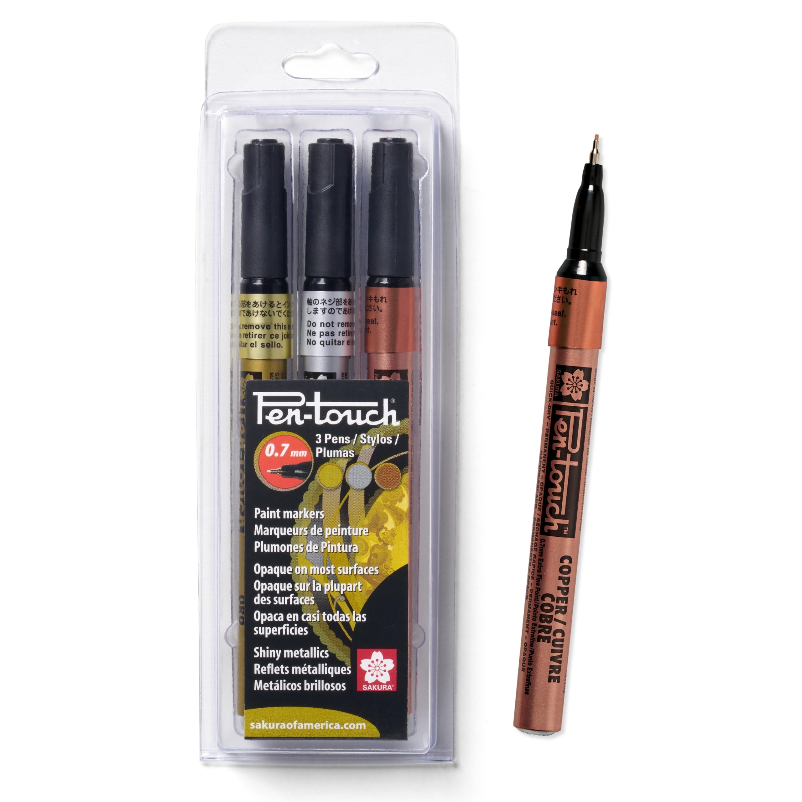 Pen-Touch Paint Markers - Permanent Marker Pen - Assorted Metallic Colors - Extra Fine Tip Size - 3 Pack