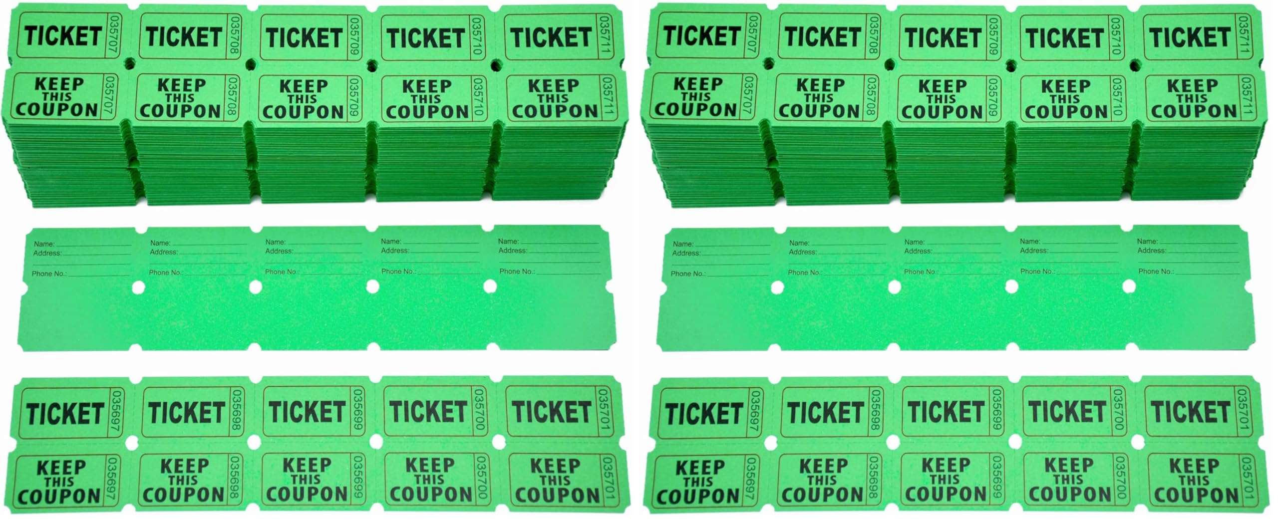 Homrelaxy 2000 Pcs 1000 Pairs Raffle Tickets, 50/50 Double Raffle Tickets, 250 Double Tickets Per Stack, for Events, Entry, Carnivals, and Door Prizes(Green) (Pack of 2)