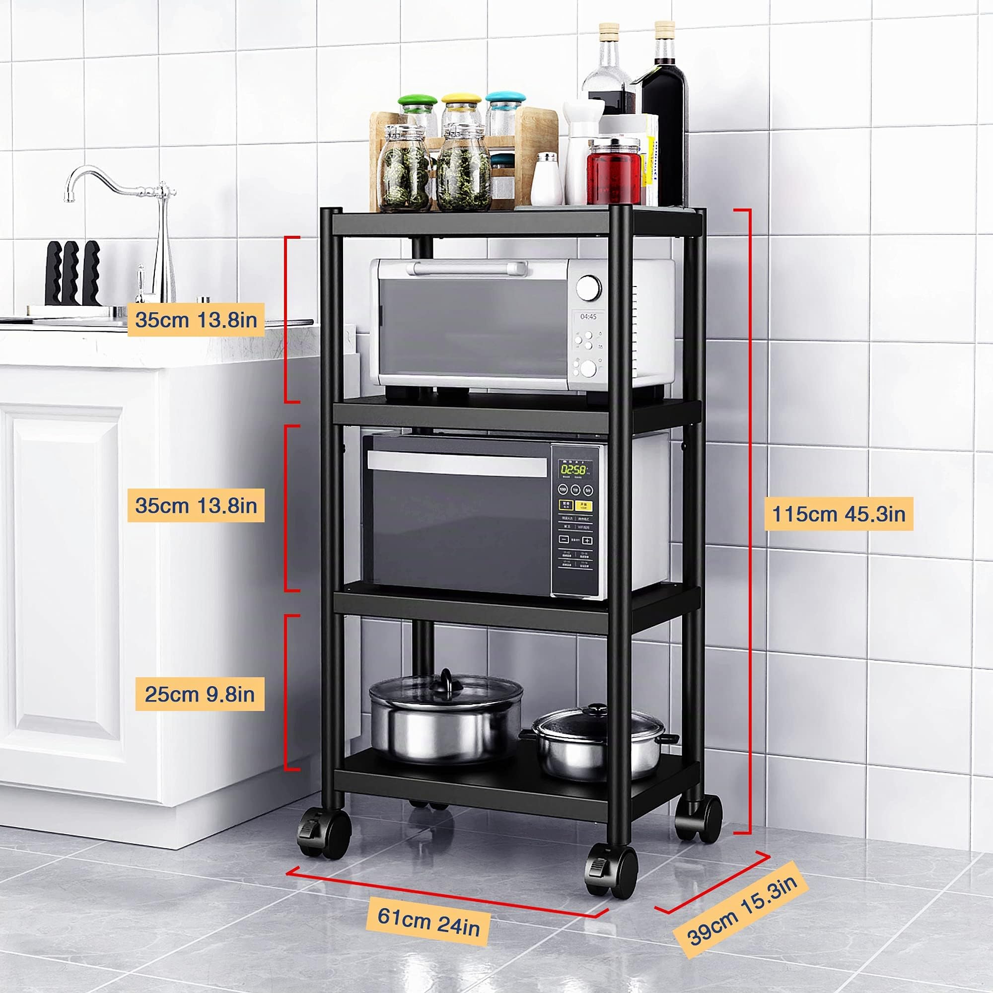 WPT Kitchen Baker's Rack Utility Scaffale per forno a microonde, carrello su ruote, organizer da cucina regolabile a 4 ripiani, in acciaio inox