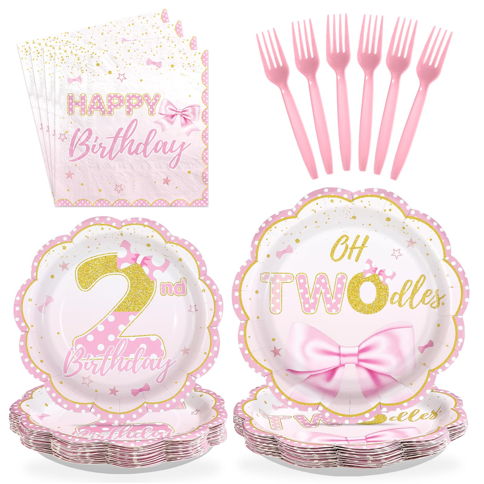 Greencian 96Pcs Oh Twodles Birthday Party Supplies Girl - tableware | Mubboo