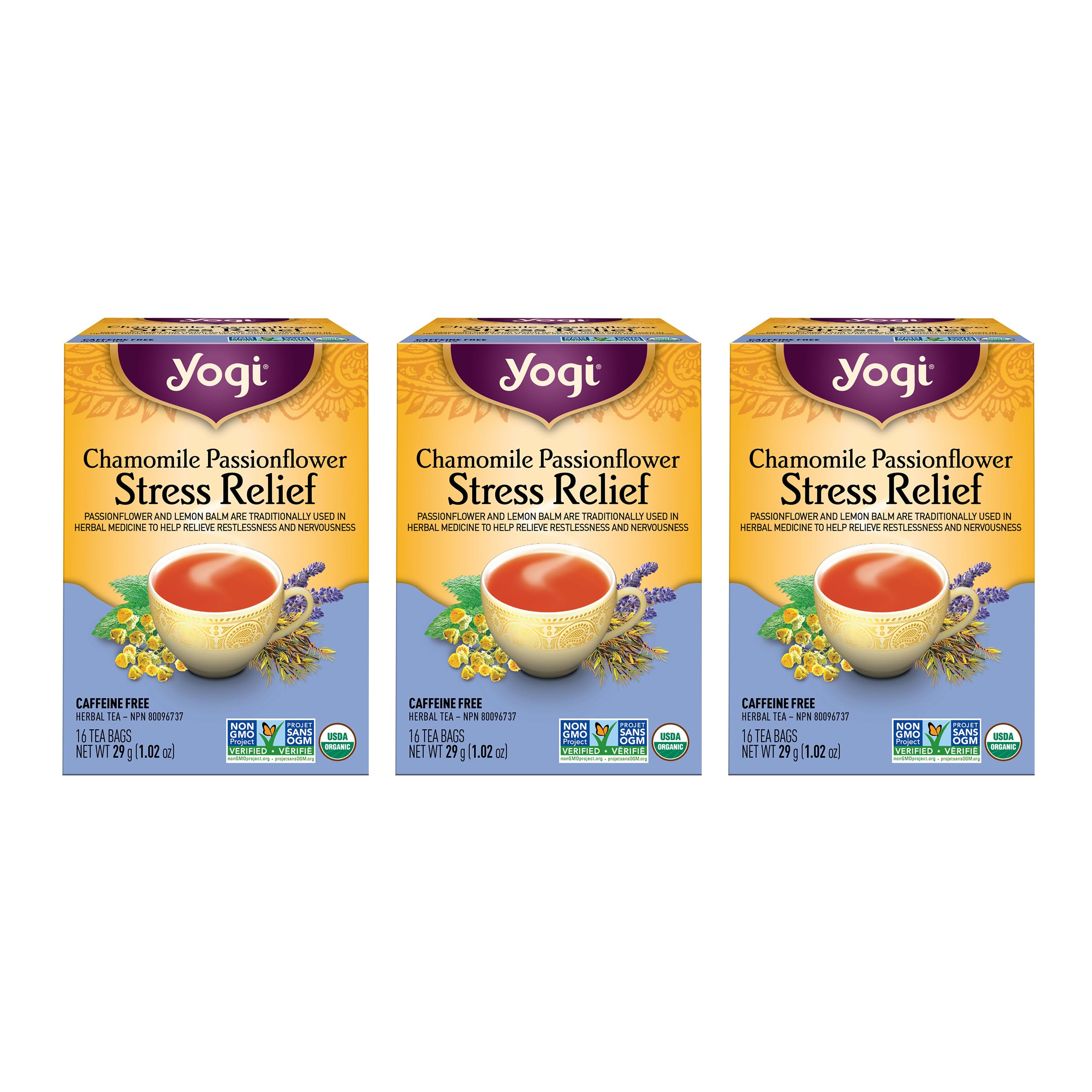Yogi Tea - Chamomile Passionflower Stress Relief Tea (3 Pack) - With Lemon Balm, Lavender, and Eleuthero Root - Caffeine F...