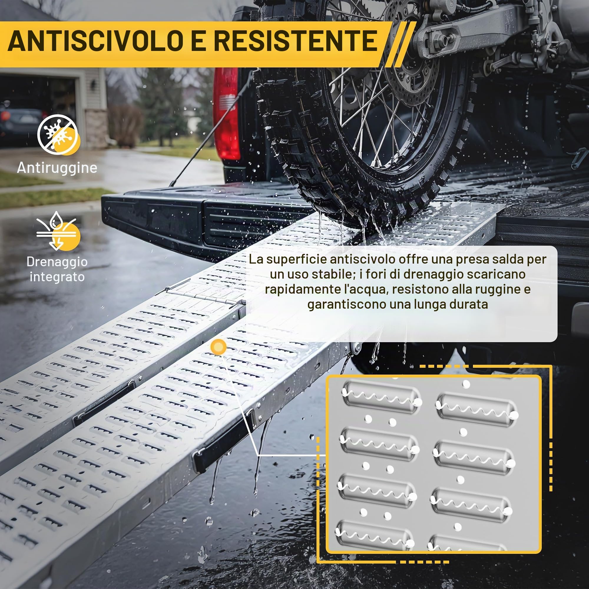 Froadp 2x Pieghevoli Rampe di Carico per Auto Coppia di Rampe con Antiscivolo Zincata Rampa di Accesso Marciapiede per Veicoli Motociclistici ATV Auto Moto Carico Massimo 400KG (180x22,5x4,5cm)