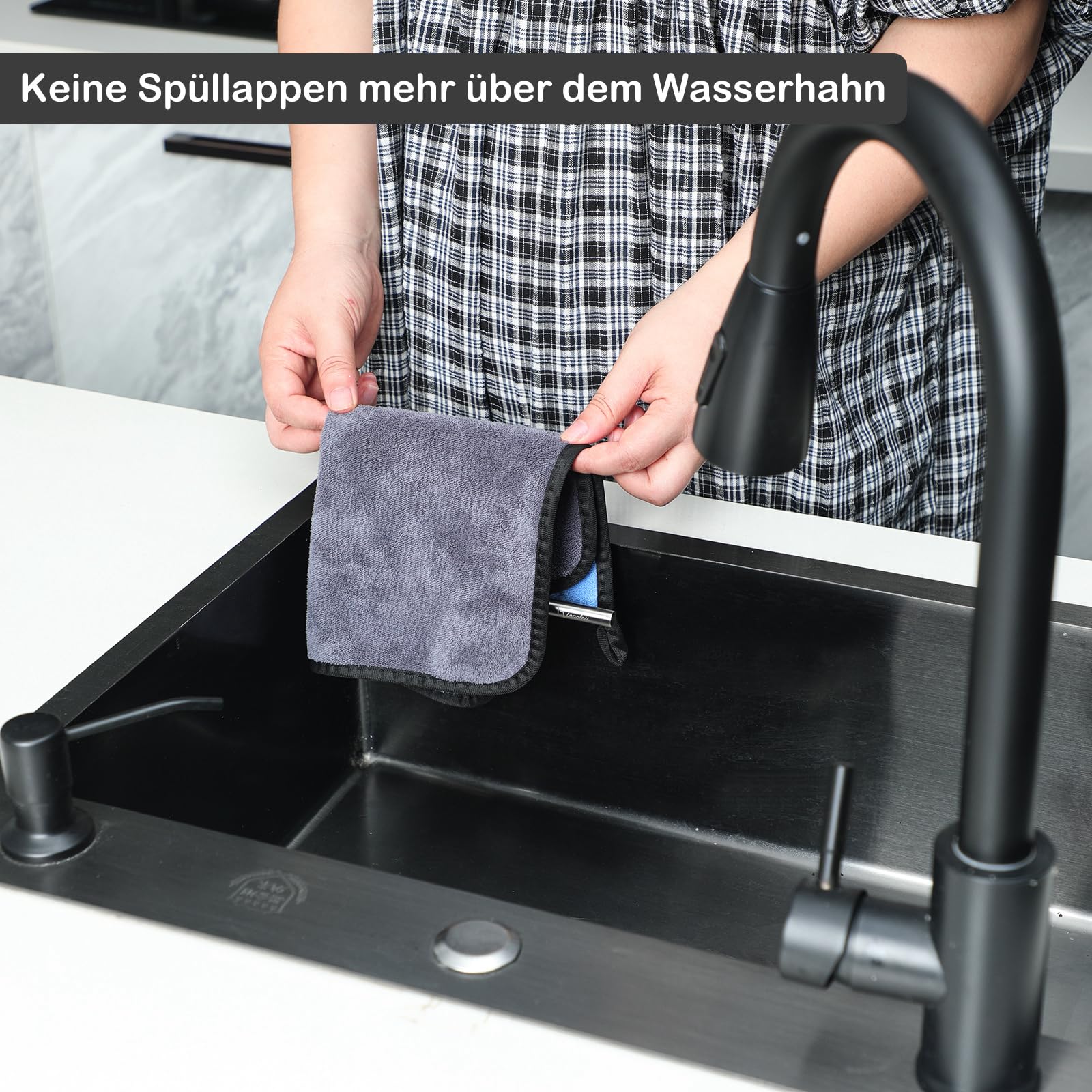 Spültuchhalter für Spülbecken, Organizer Küche, Kitchen Organizer und Aufbewahrung, Geschirrtuchhalter für Spüllappen, Spültuchhalter Edelstahl, Spülbecken Organizer (Silber, Magnetisch)