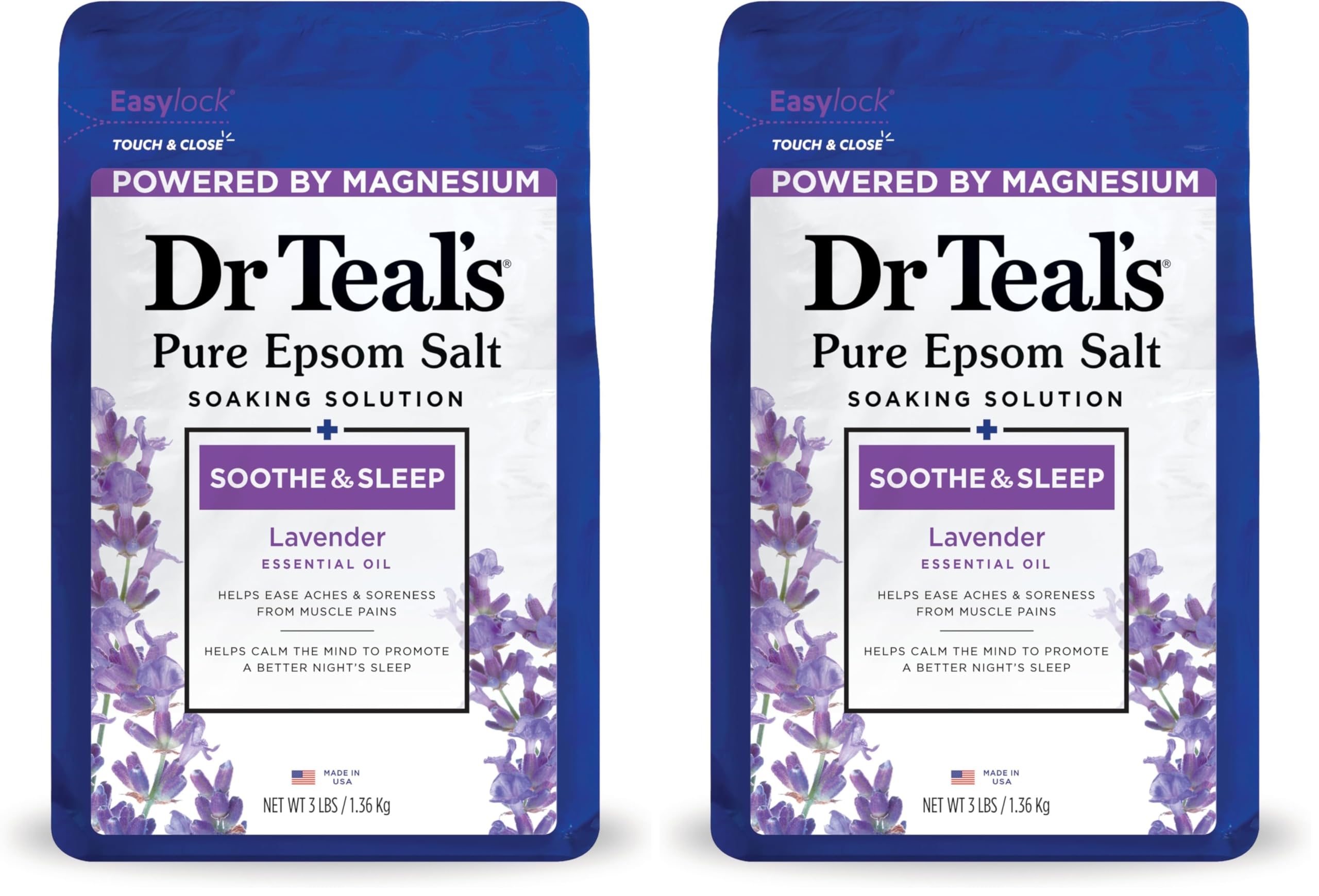 Dr Teal'sEpsom Salt Soaking Solution, Soothe & Sleep, Lavender, 3lbs (Packaging May Vary) (Pack of 2)