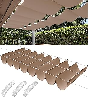 Einziehbares Sonnensegel 1.2x2.4M Verstellbar Schattenabdeckung Welle Sonnensegel Sonnenschutz Wasserdicht Outdoor Balkon Pergola UV-Beständig Segeltuch Markise für Terrasse Garten Khaki