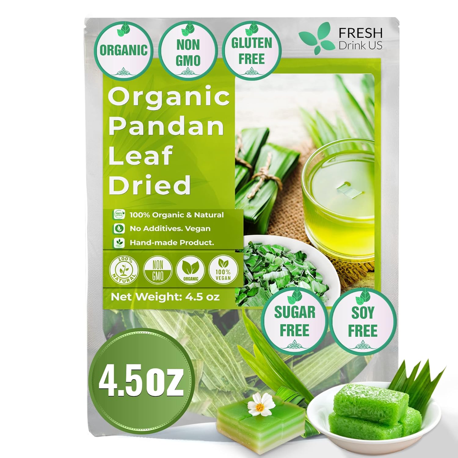 4.5oz Organic Natural Pandan Leaves, 100 Organic & NonGMO Dried Pandan Leaves