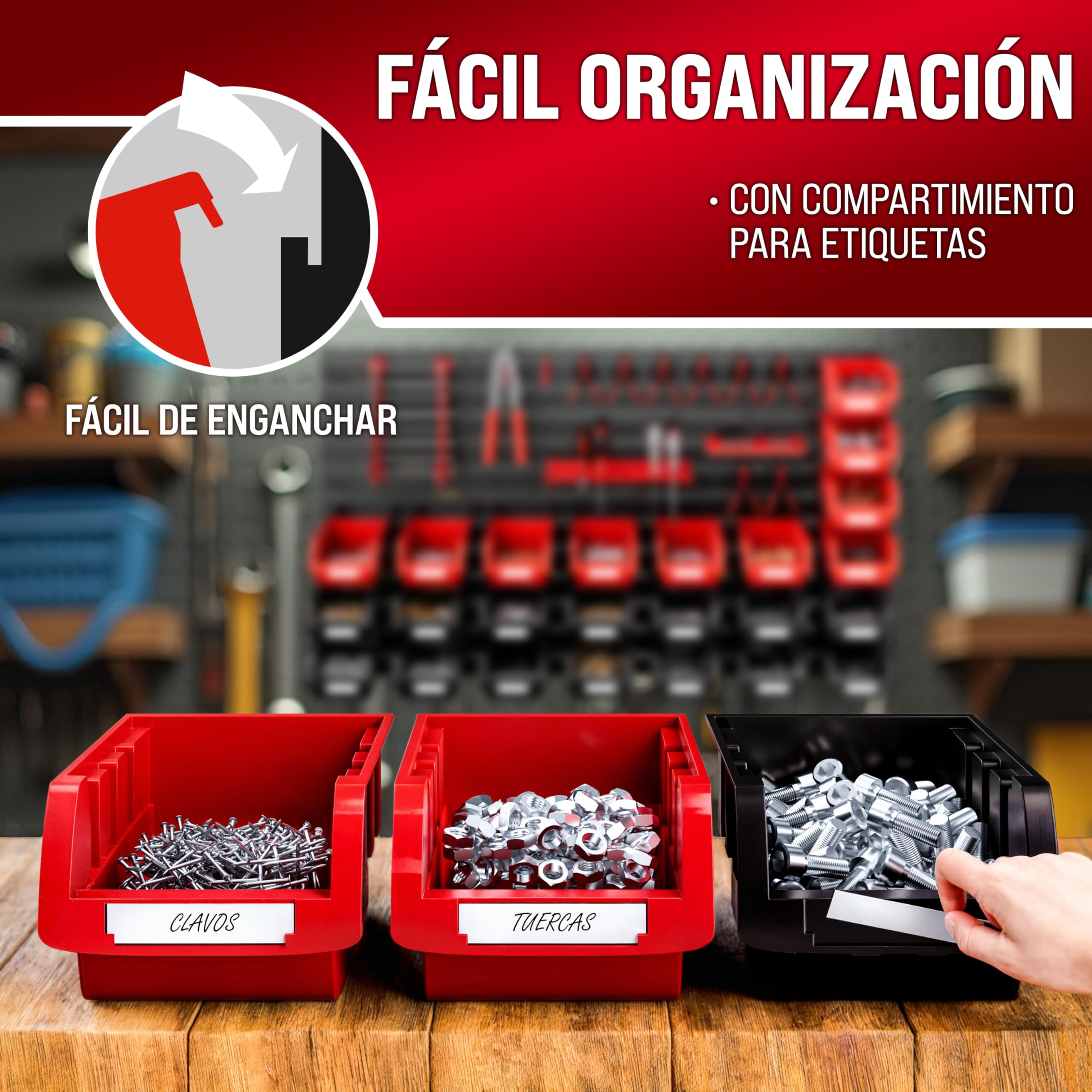 DEUBA® Organizador de Herramientas de Pared Cajas Apilables Paneles Perforados Ampliable Portaherramientas Sistema Almacenamiento Taller 43 Pzas