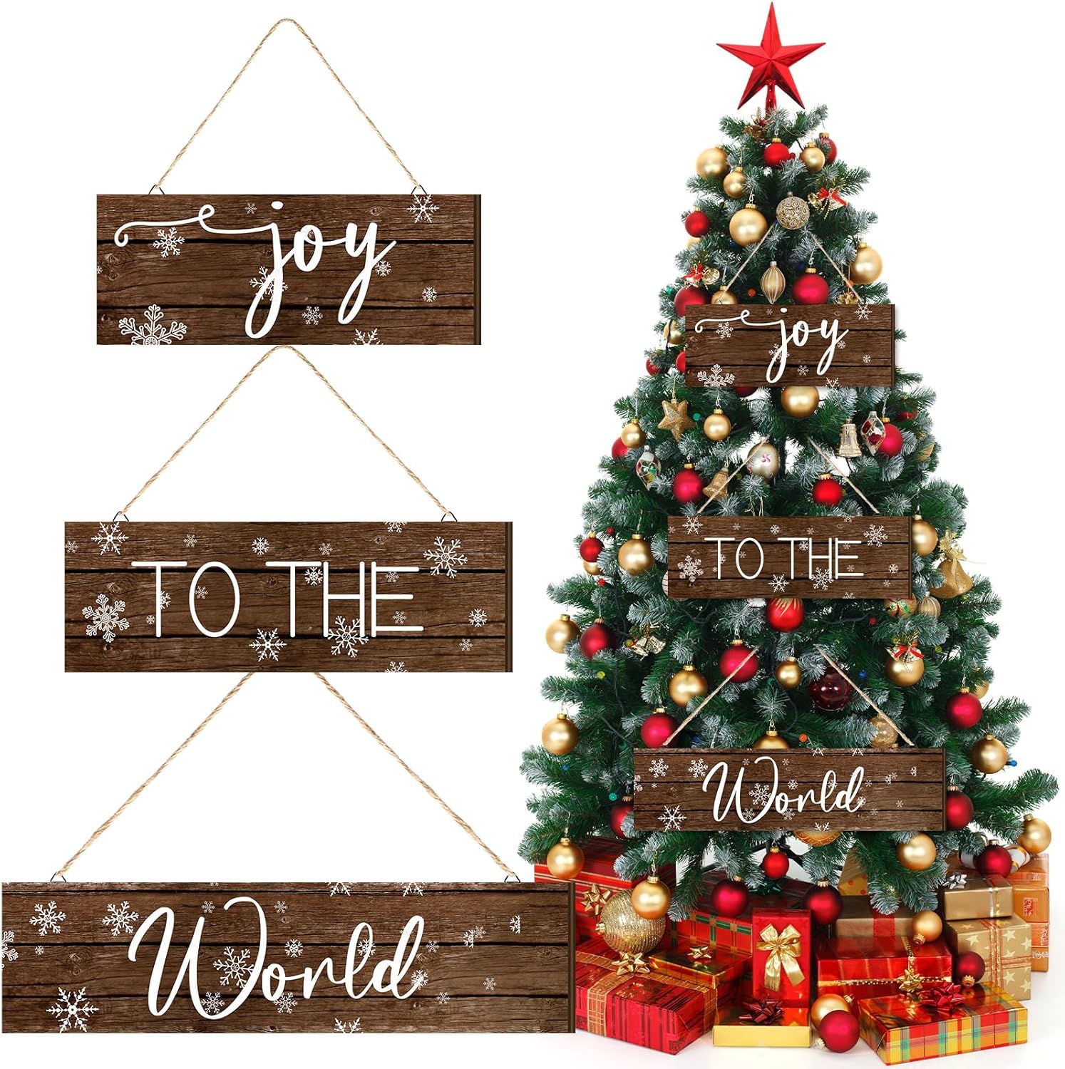 Soaoo 3 Pcs Christmas Wood Hanging Sign Joy to the World