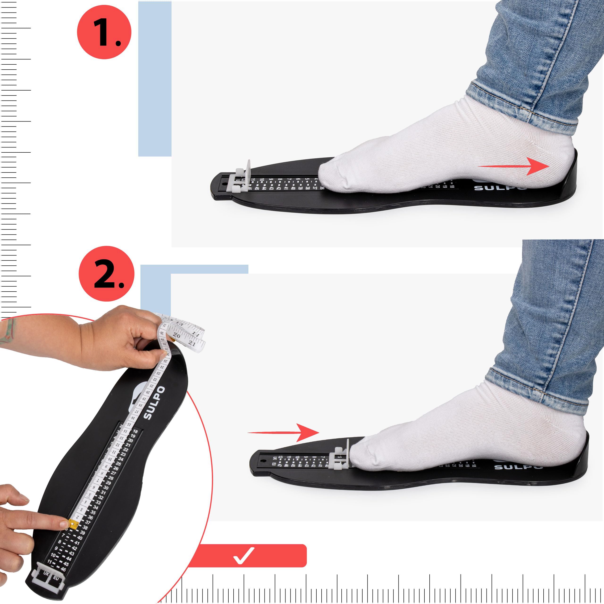 Misuratore Scarpe SULPO Per Bambini E Adulti - Taglie UK 2-12 / EU 18-47, Con Metro A Nastro, Nero - Foto 7