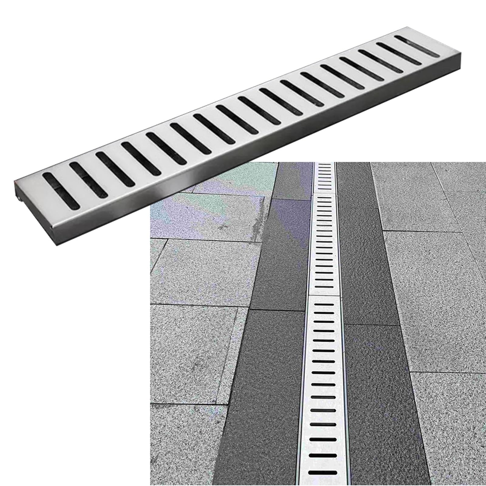 Grille de caniveau en acier inoxydable 58 cm haute résistance pour drainage extérieur