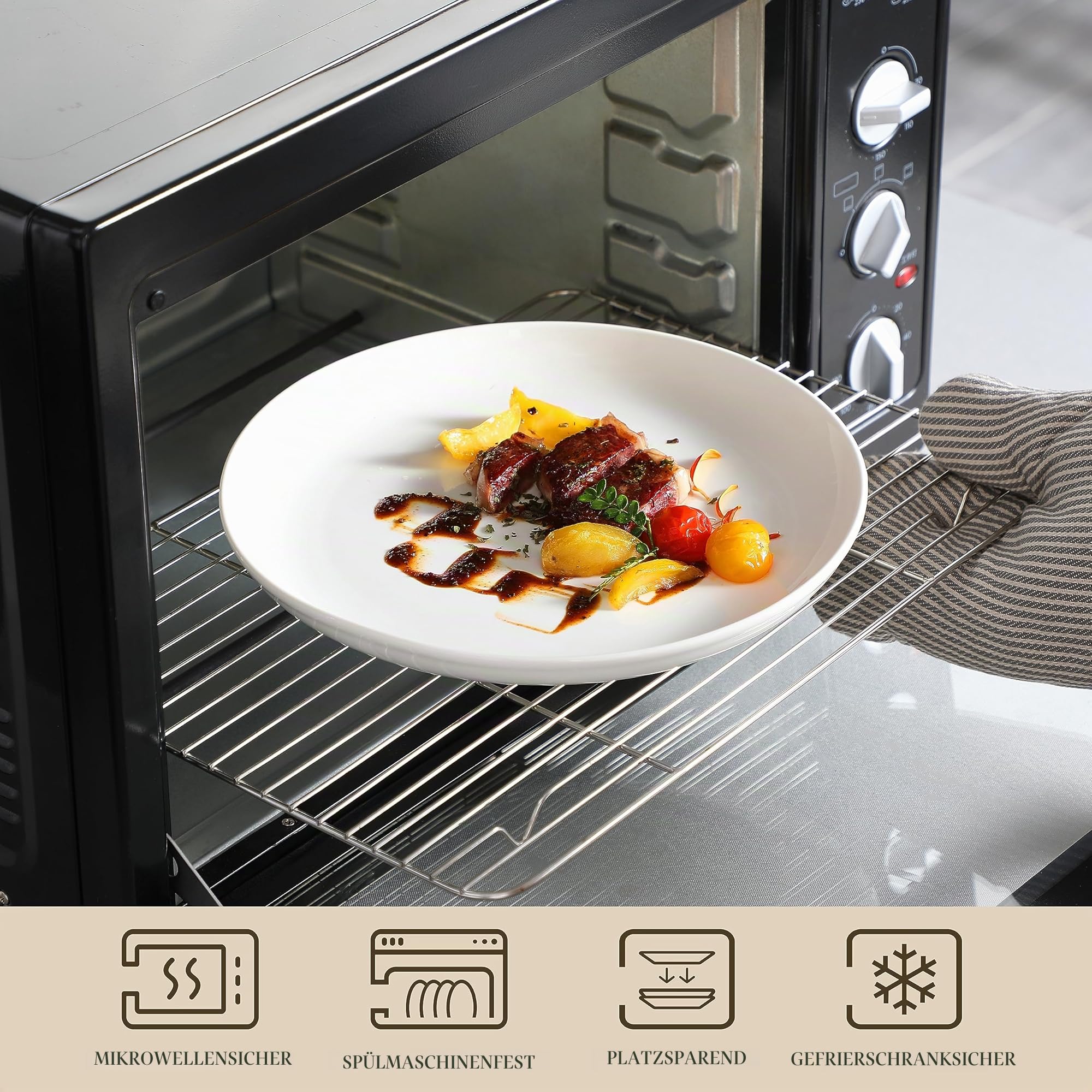 MALACASA, Serie REG, 10,5" Teller Set 6 Personen, Cremeweiße Porzellan Speiseteller, Geschirr für Spülmaschine und Mikrowelle, Pastateller, Frühstücksteller, Kuchenteller