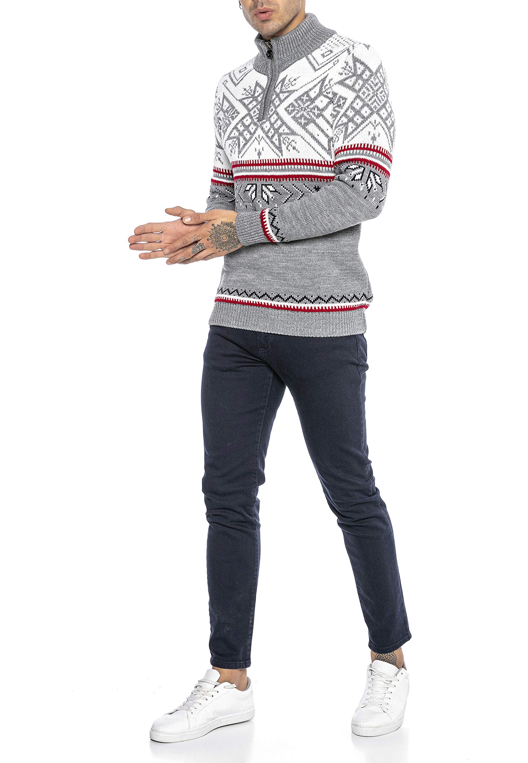Redbridge Strickpullover für Herren Norweger Pullover Stehkragen Reißverschluss