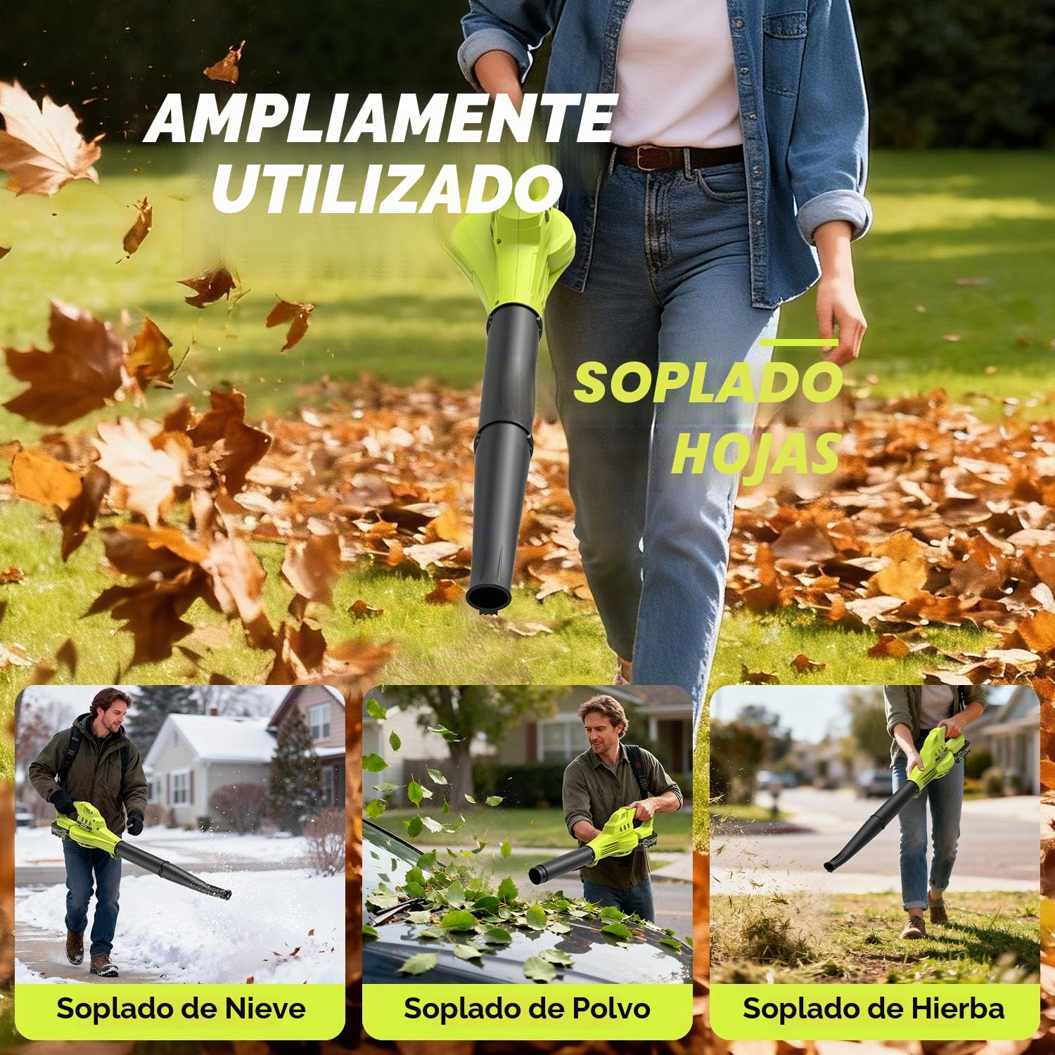 Soplador de Hojas sin Cable con 2 Baterías de 4000 mAh y Cargador, 242 km/h, Soplador Eléctrico Ligero con 3 Velocidades, Soplador a Batería Compacto para Hojas, Polvo, Jardín