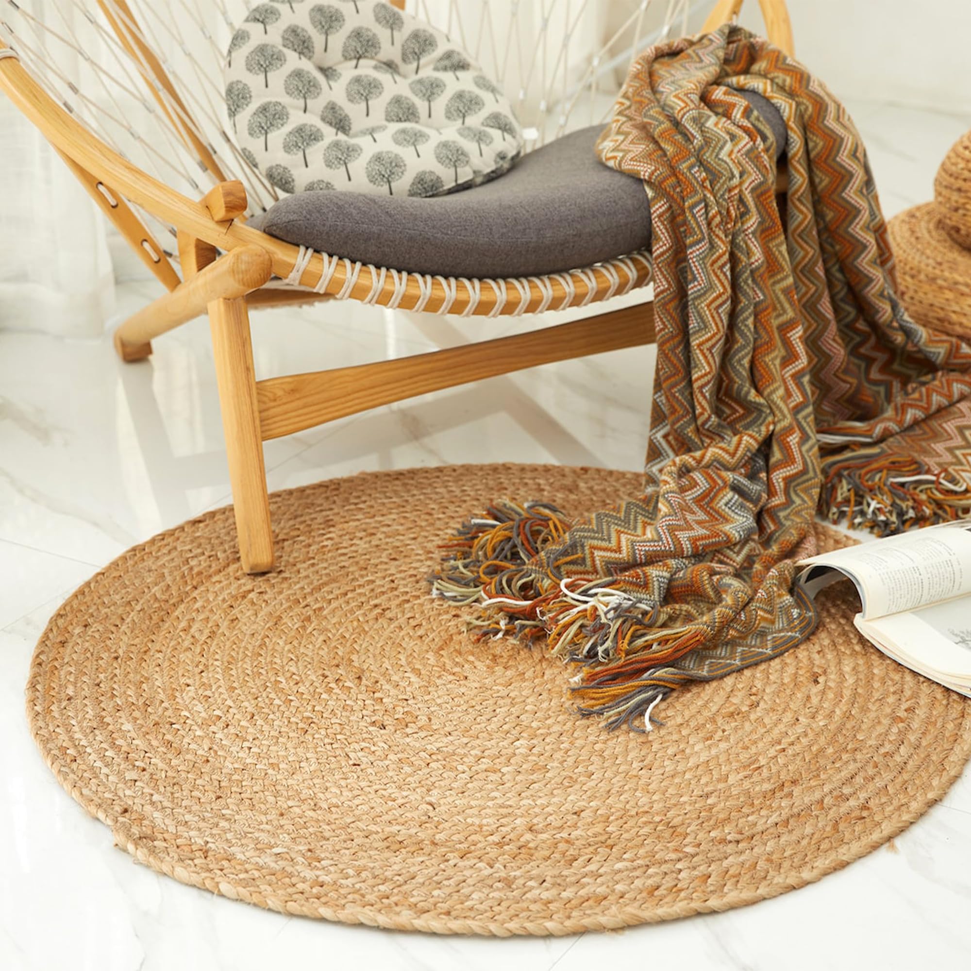 Habere India-All the Cultures Fabricating India Carpet for Living Room | Round Floor Mats | Rugs for Living Room | Jute Centre Table Carpet | Round Jute Carpet (Beige - 2ft)-picture-42