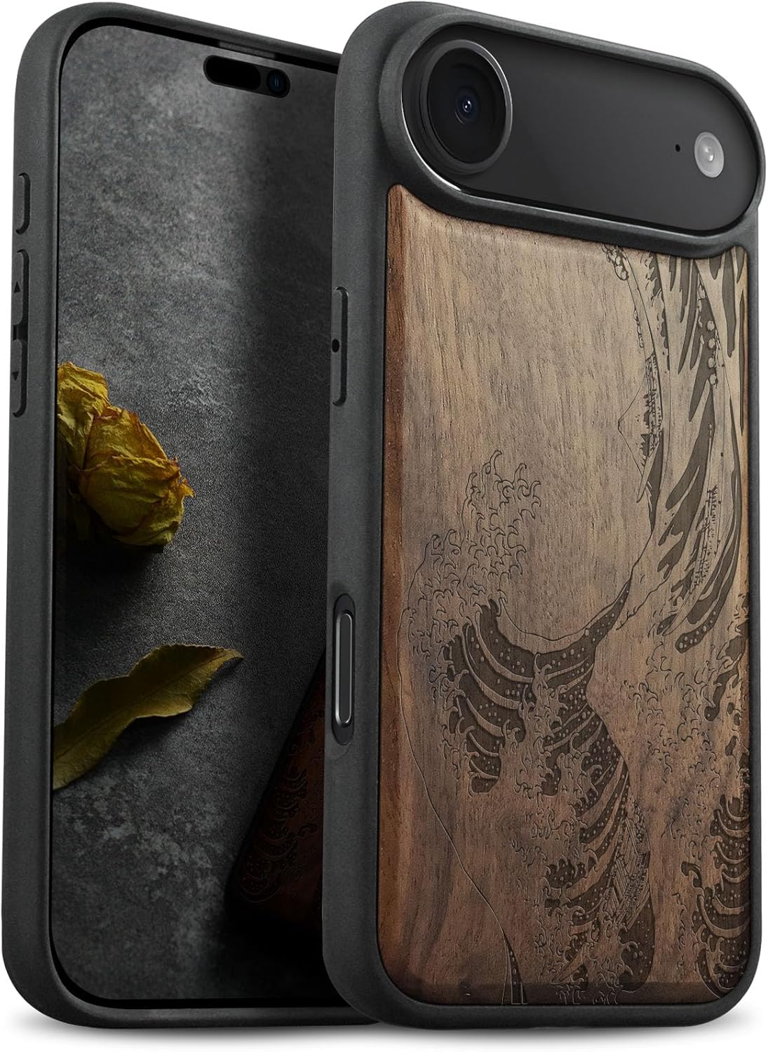 Carveit Magnetic Wooden Case for iPhone Air Case, Wood Artisan Engraved & Soft TPU Shockproof Cover, Compatible with MagSafe 17 Air Wireless Chargers (Wave Reimagined) Walnut