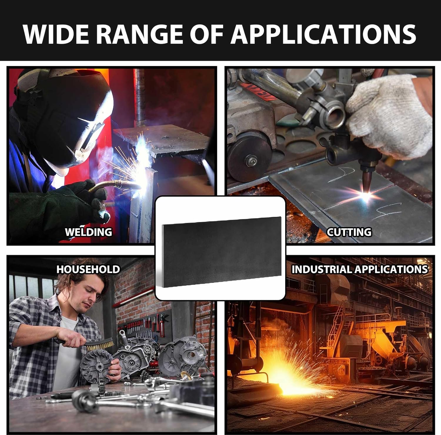 Gisafai 4 Pcs 1/4 x 4 x 12 Inch A36 Hot Rolled Steel Plate Weldable Flat Steel Plate Bar Black Metal Sheet for Construction Boards Structure Support Industrial Use