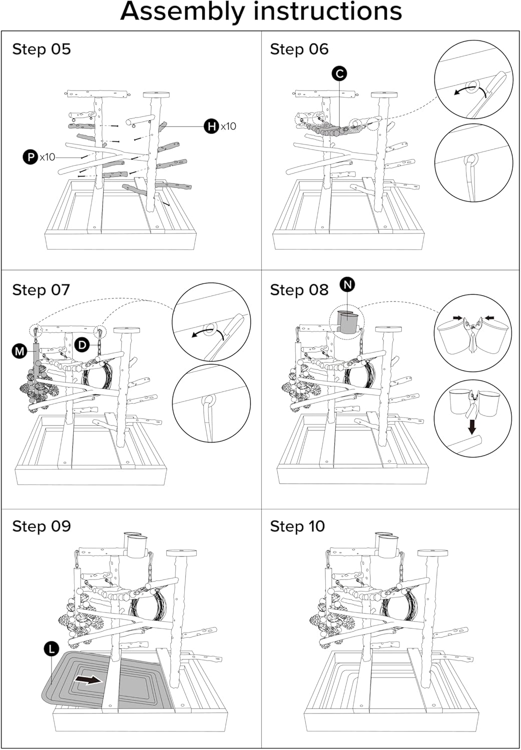 Bird Playground, Natural Wood Bird Play Stand with Stand Perch, Swing, Toy, Two Food Cups, and Removable Tray, Suitable for Lovebirds, Cockatiels, Budgies, Parakeets, and Other Birds