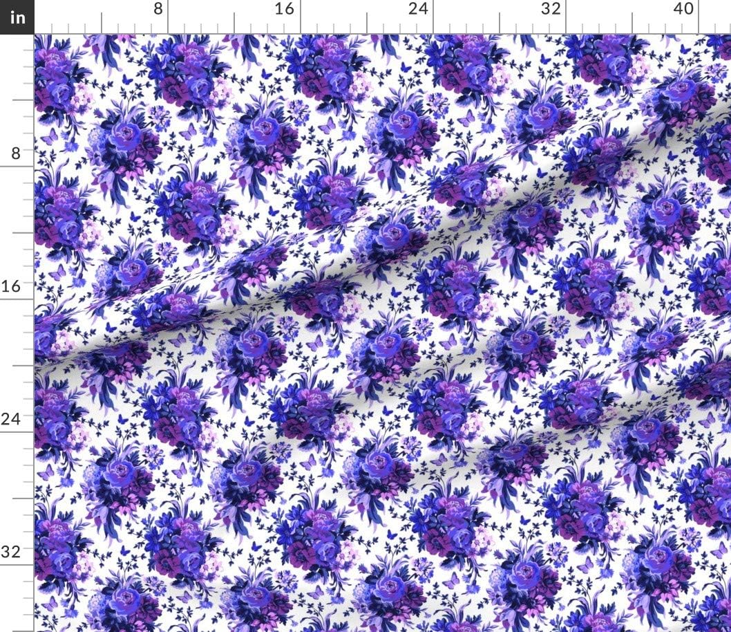 Spoonflower Fabric - Blue White Purple Lilac Floral Flowers Roses Dark Wedding Printed on Petal Signature Cotton Fabric by The Yard - Sewing Quilting Apparel Crafts Decor