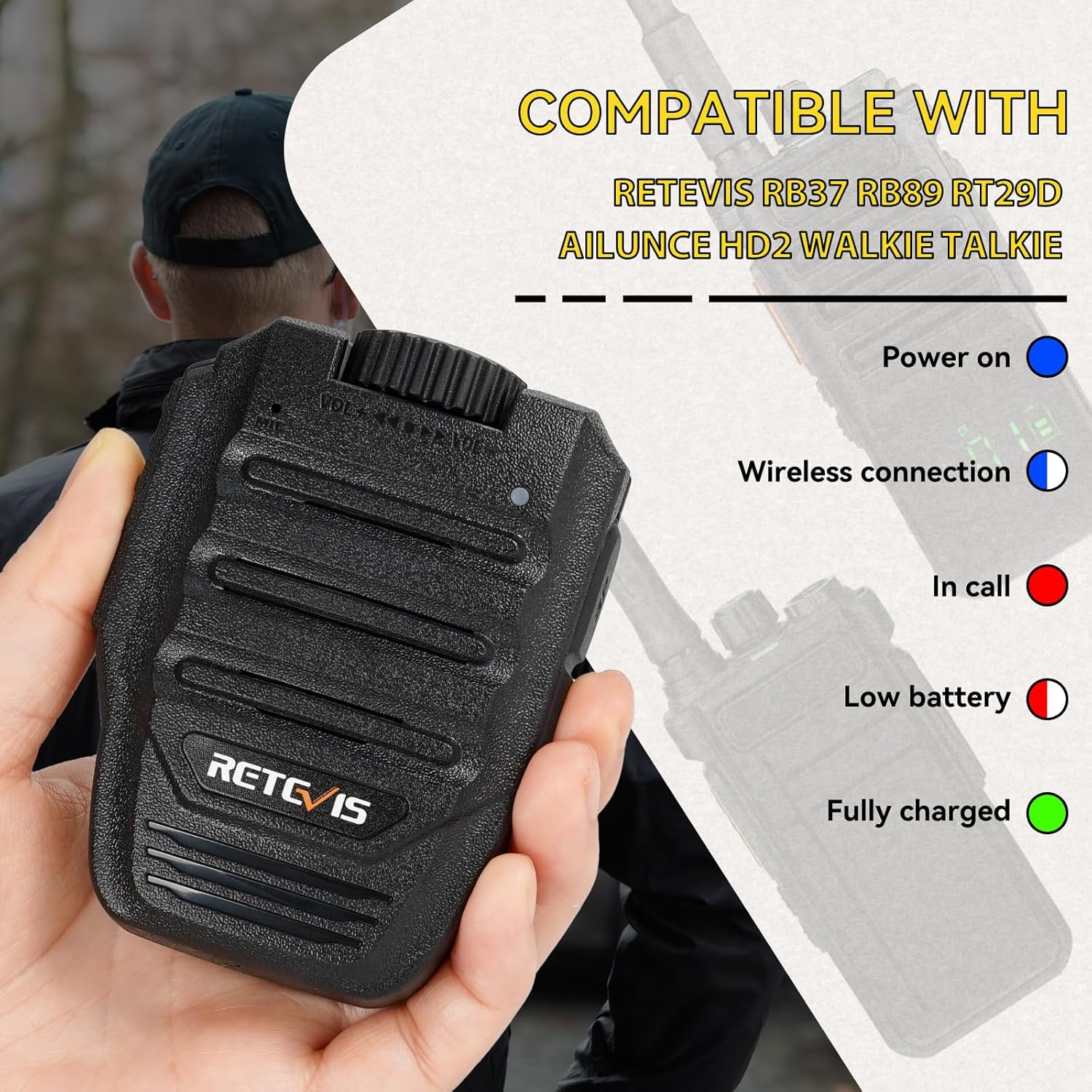 Retevis RB89 Wireless Walkie Talkies(1 Pack) Bundle with Speaker Mic(1 Pack), Long Range Two Way Radio Earpiece with Mic, High Power, 2600mAh, USB-C, GMRS Radio for Patrol, Hunting, Hiking