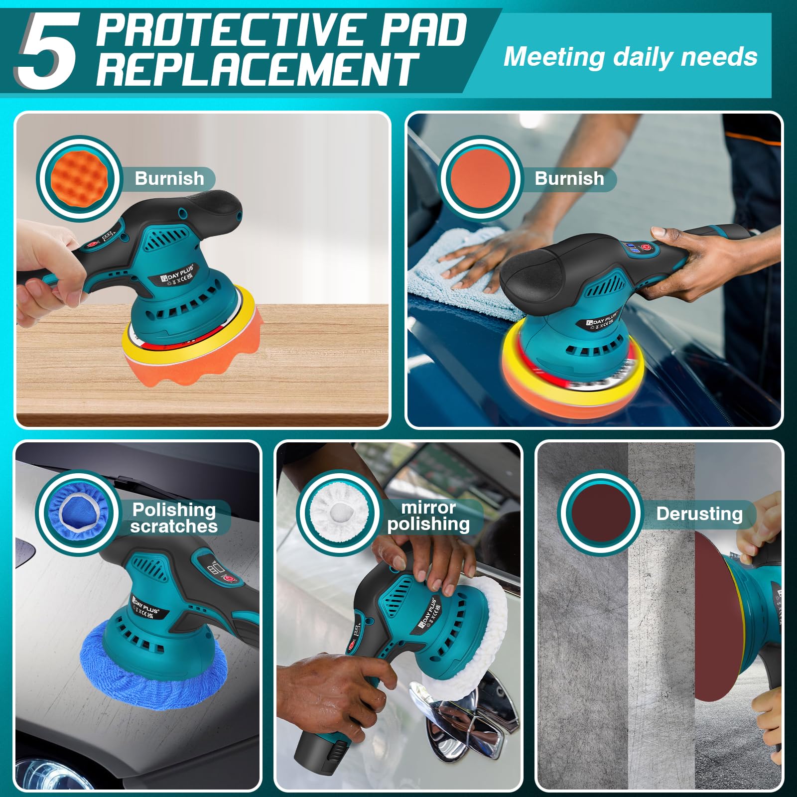 150mm Polisseuse Sans Fil,Batterie Polisseuse Voiture,Polisseuse Excentrique ,8 Vitesse Variable,2800-5500 RPM,avec 2 x 2.0Ah Batteries, pour Le Polissage, Cirage, Ponçage