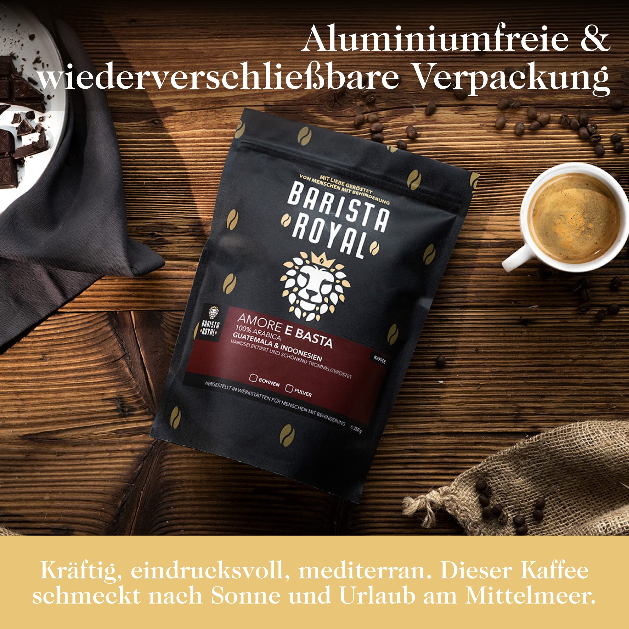 BARISTA ROYAL Ziarna kawy Amore E Basta 1 kg | świeże ziarna z Gwatemali i Indonezji | 100% ziarna Arabiki | Idealne do w pełni automatów i ekspresów filtrujących