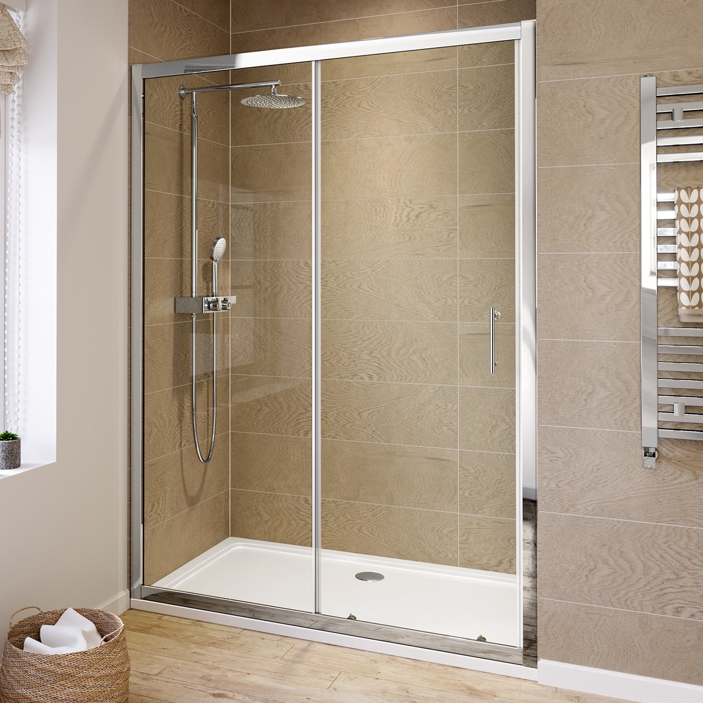 iBathUK 1400mm Modern Sliding 6mm Glass Shower Enclosure Reversible Cubicle Door