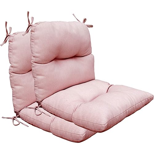 BOSSIMA Outdoor Indoor High Back Chair Tufted Cushions Comfort Replacement Patio Seating Cushions Set of 2 (Olefin Mixed Coral/White)