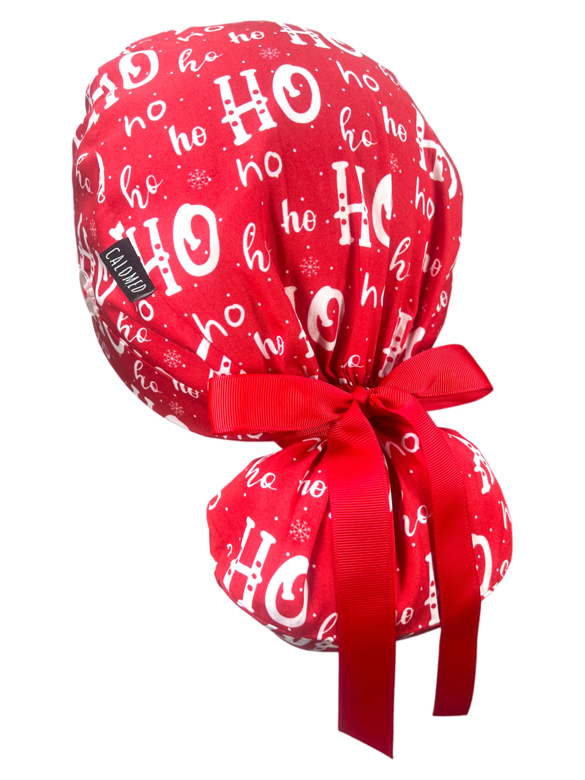 Scrub Cap for Women and Men, Ponytail Scrub Caps, Working Hat, Head Cover with Ribbon Ties and Buttons, Long Hair
