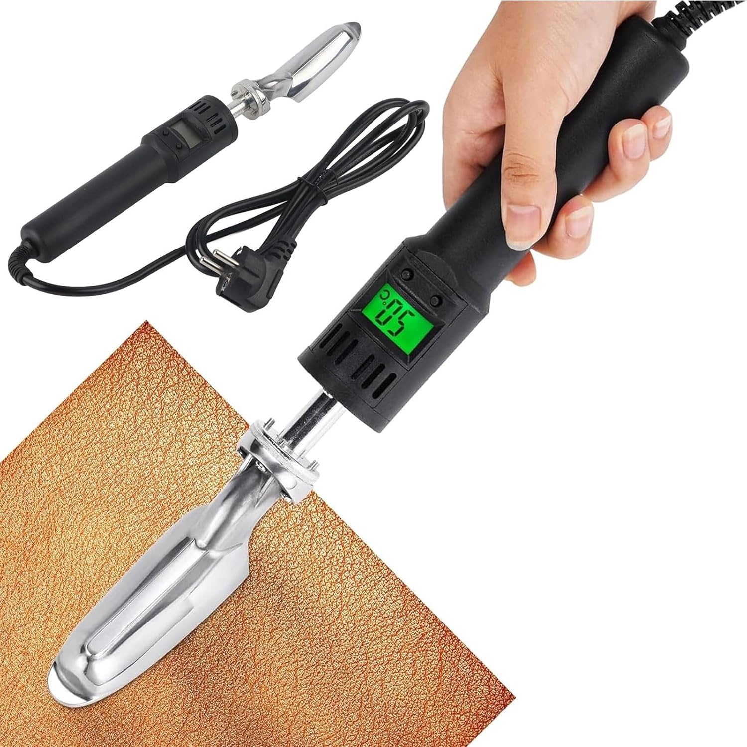 Digital Display Mini Iron,150W Electric Leather Iron,Quilting Small Iron with 50~350℃ Adjustable Temperature,Leather Wrinkle Removing Iron for Craft Leather Repair Shoes Bag Crease Removal